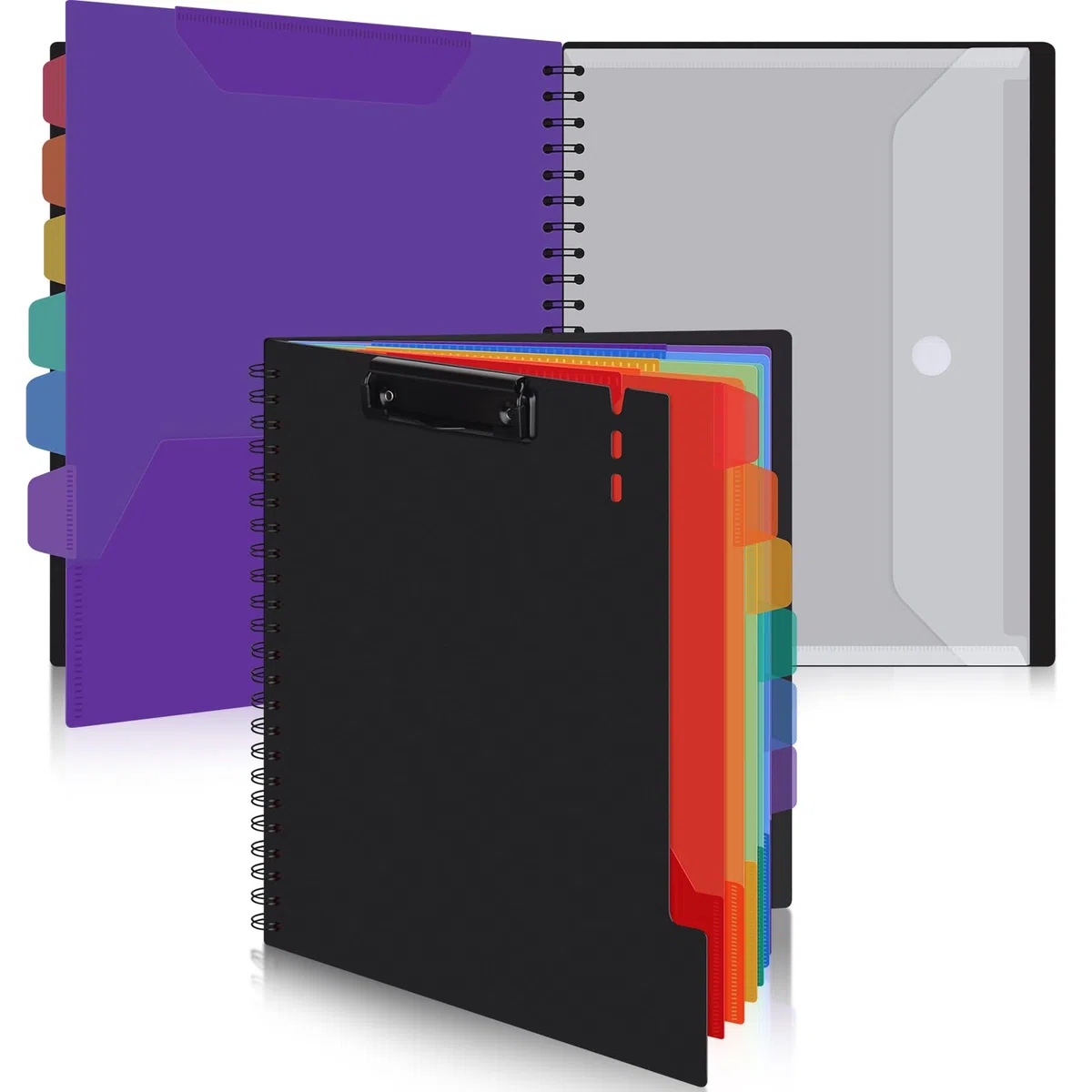 Uquelic Carpeta Portapapeles A4 con Almacenaje, Organizador de Proyecto con 6 Bolsillos de Doble Cara y Bolsillo con Cremallera, Carpeta Plástica para Oficina y Escuela