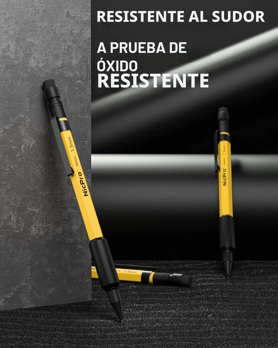 Nicpro 3 Piezas Portaminas Mecánicos de 1,3 mm con 3 Tubos Recambios de Lápiz, 3 Borradores, Lápiz de Carpintero Resistente para Marcar al Aire Libre, Dibujar, Carpintería con Estuche