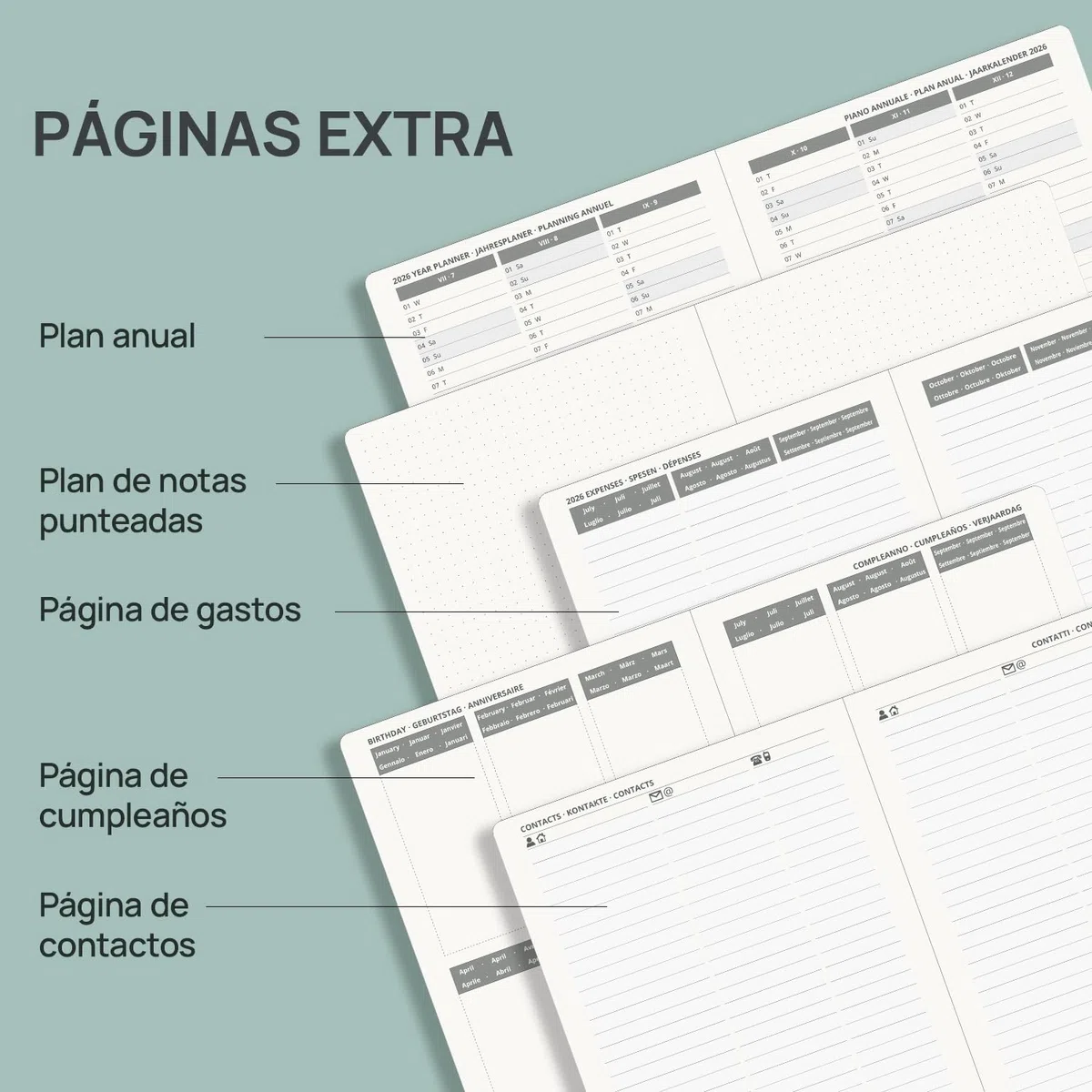 POPRUN Agenda 2026 2027 Semana Vista 22,5 x 16,5 cm, Semanal 17 Meses de Ago.2026 a Dic.2027, Tapa Blanda en Cuero Vegano, Porta Boligrafos Autoadhesivo, 80 GSM Papel, Azul