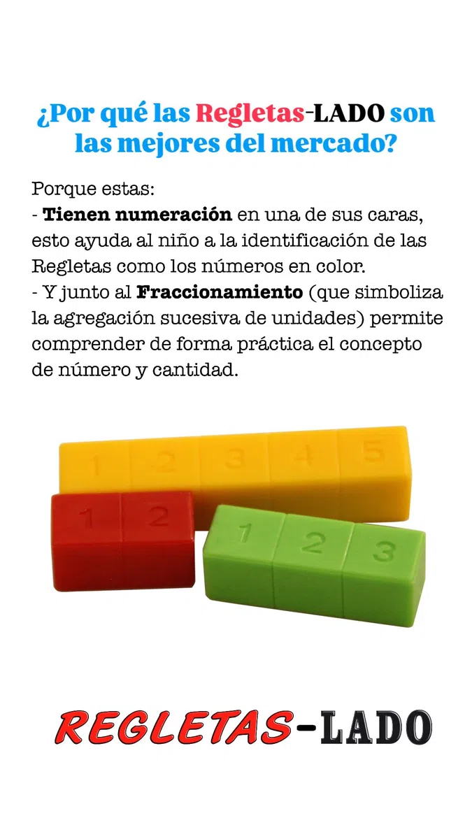 Regletas LADO Bote con 52 Pzs. Cuisenaire Fraccionadas y numeradas
