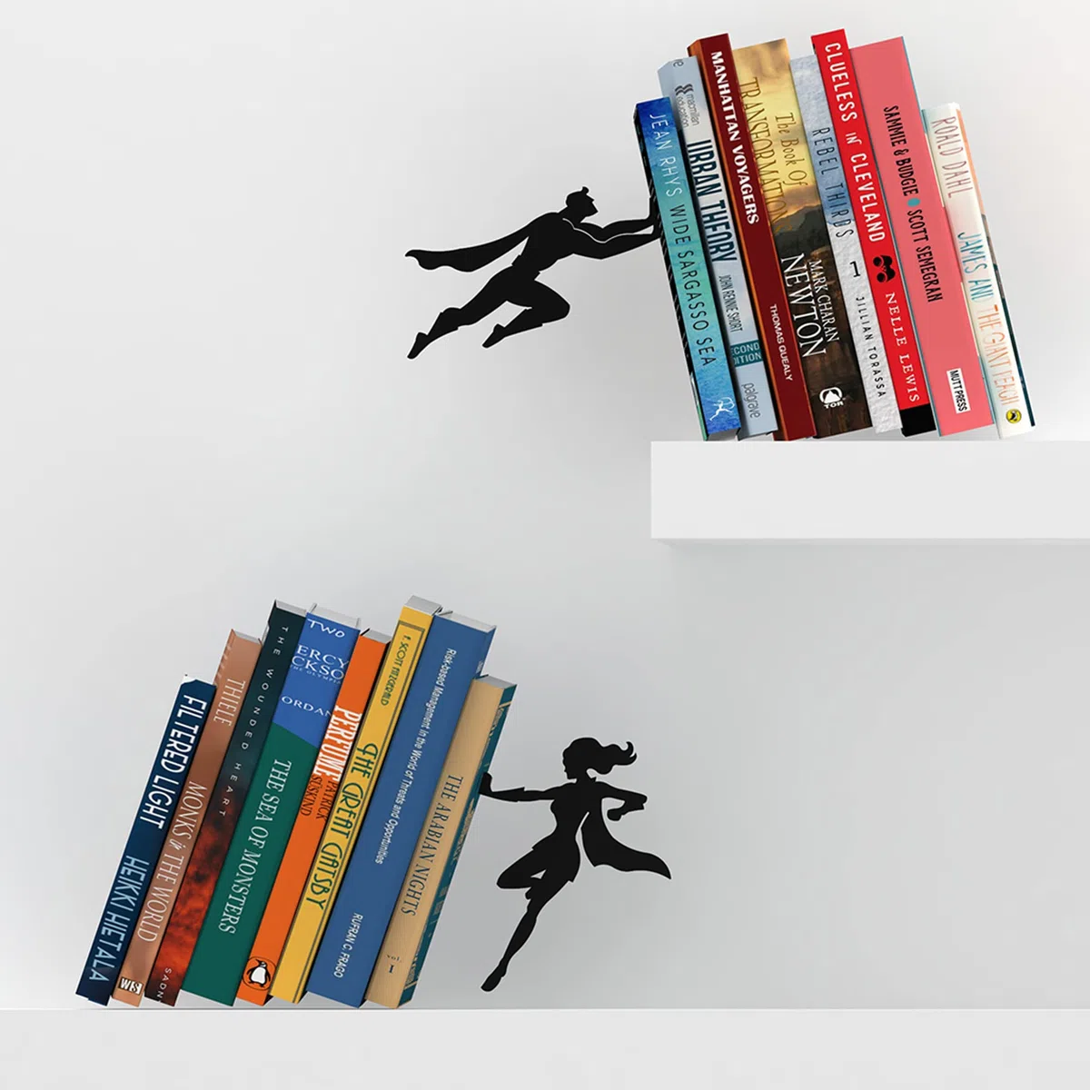 Artori Design Sujetalibros Ocultos, estantes de Metal Resistente, Soporte para Libros, Regalo Decorativo para Amantes de los sujetalibros y decoración del hogar (Supergal+Book&Hero)