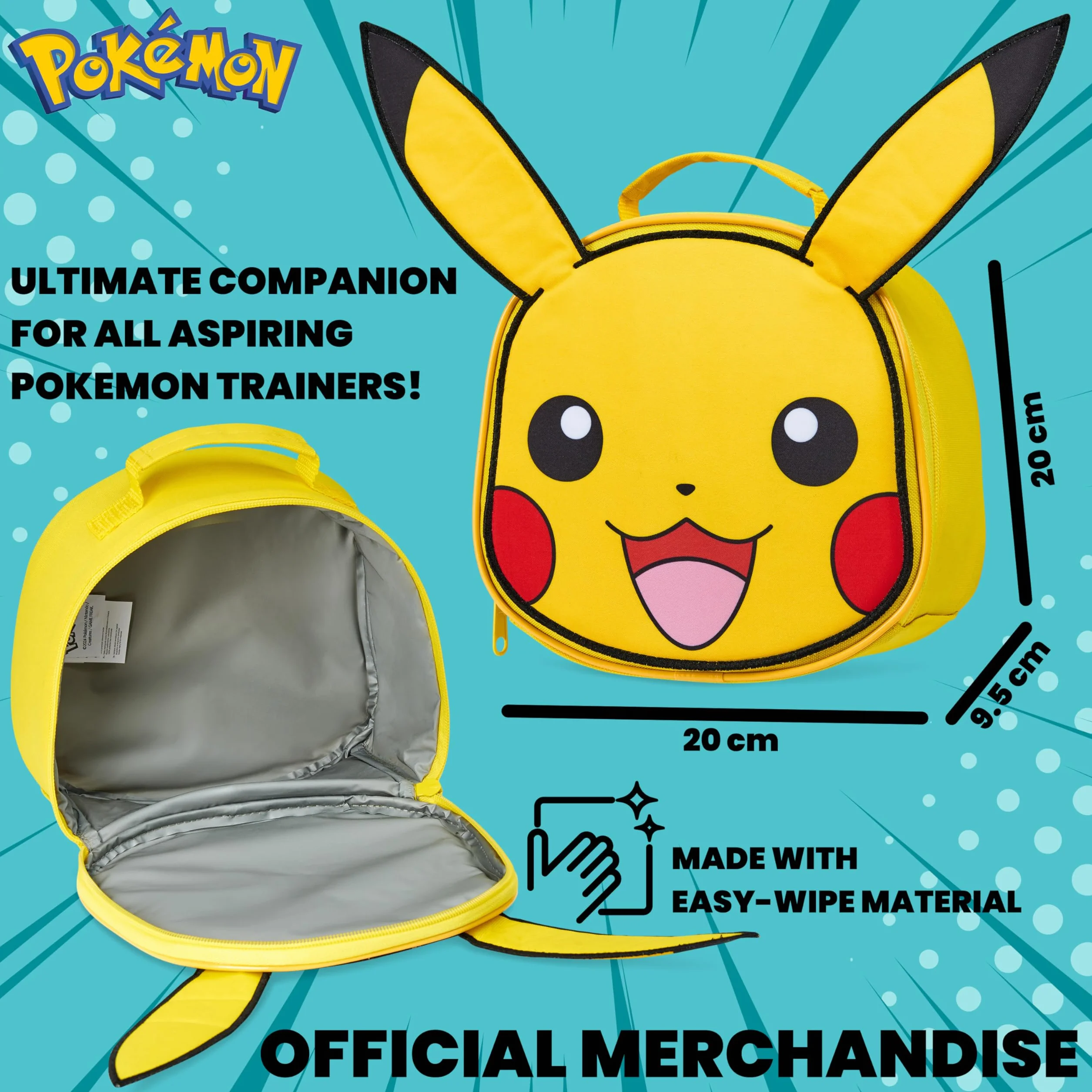 Pokémon Bolsa de Almuerzo Aislante, Pikachu Bolsa Merienda Termica para Escuela (Amarillo)