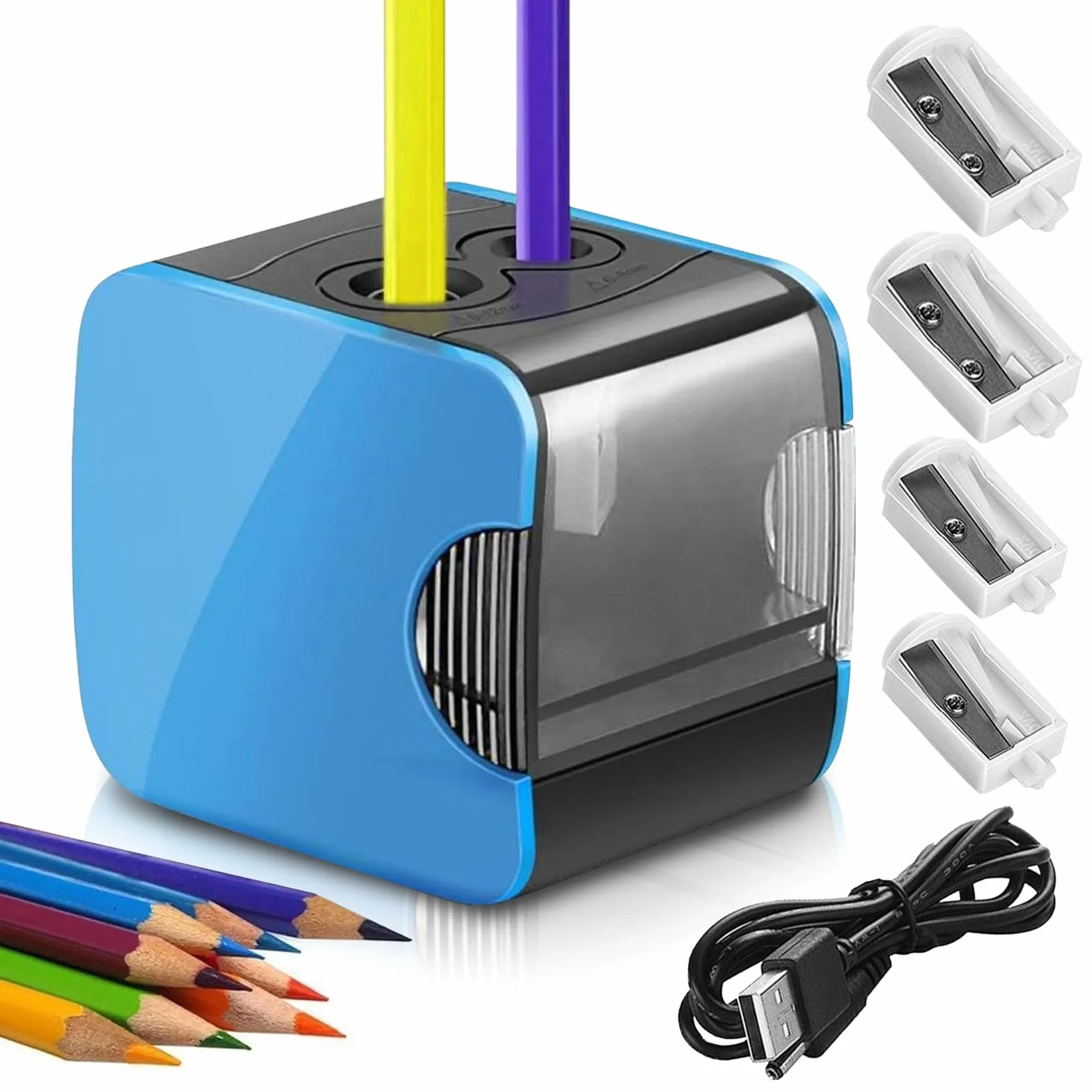Sacapuntas Electrico, Alimentado por Batería/USB, Sacapuntas para La Escuela, El Hogar