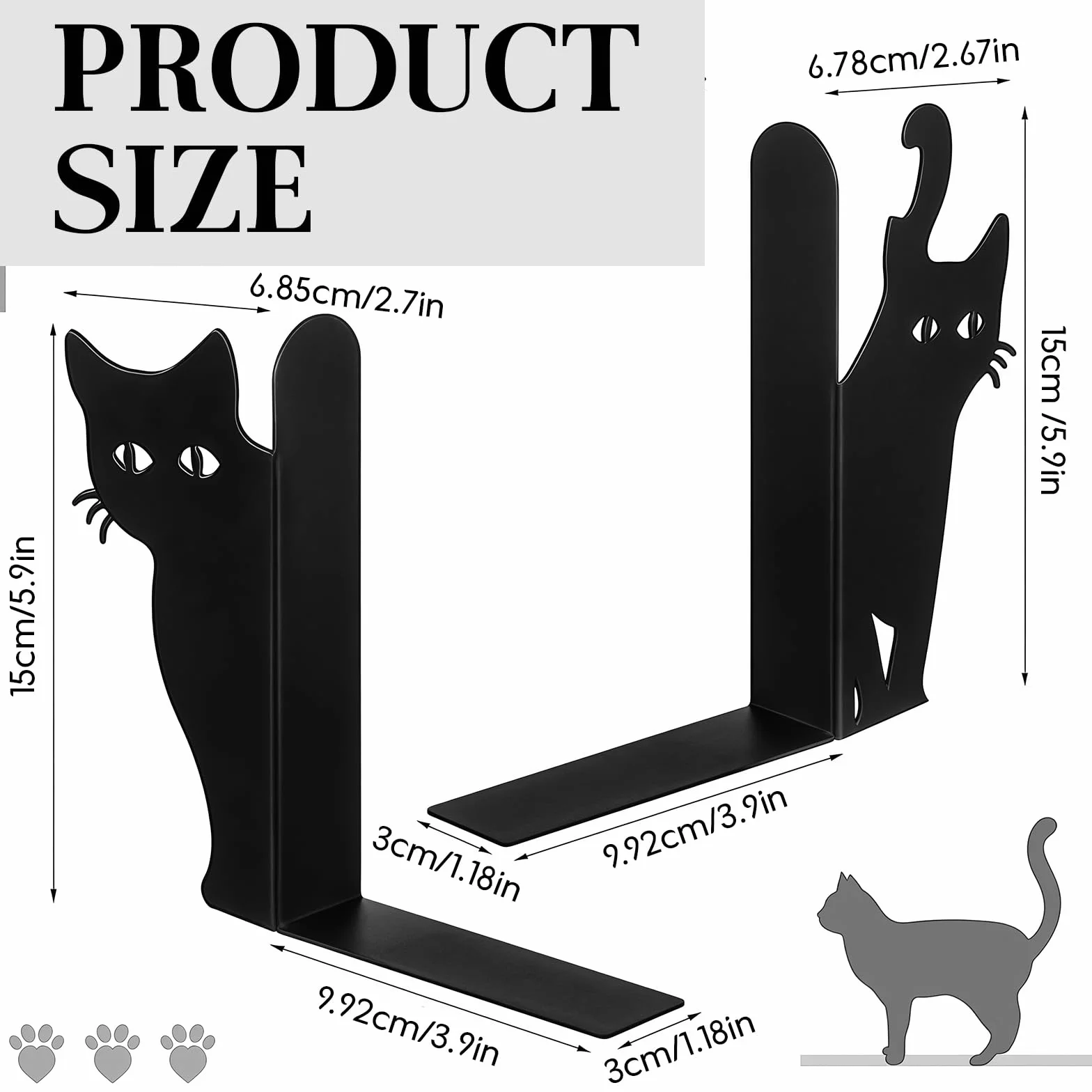 Spähende Katze Metal Metálica Sujetalibros Set 2 Estilos Decorativos para Estantes Oficina
