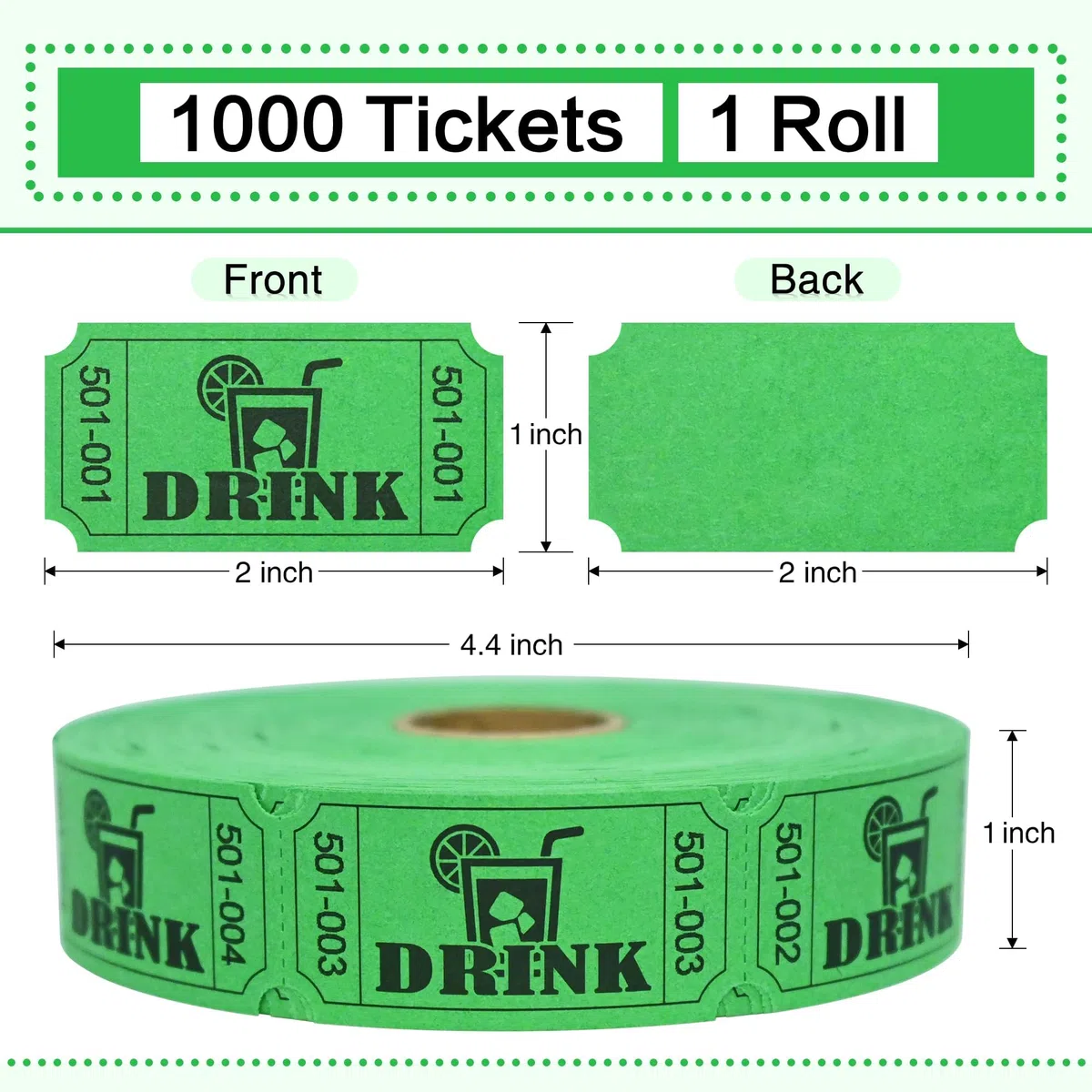 Moguri 1000 Lose-Los-Rollen, Marcas de Bebidas en Rollo para Eventos, Ocio, visitas al Cine, Entretenimiento, recompensas educativas y premios (Verde)