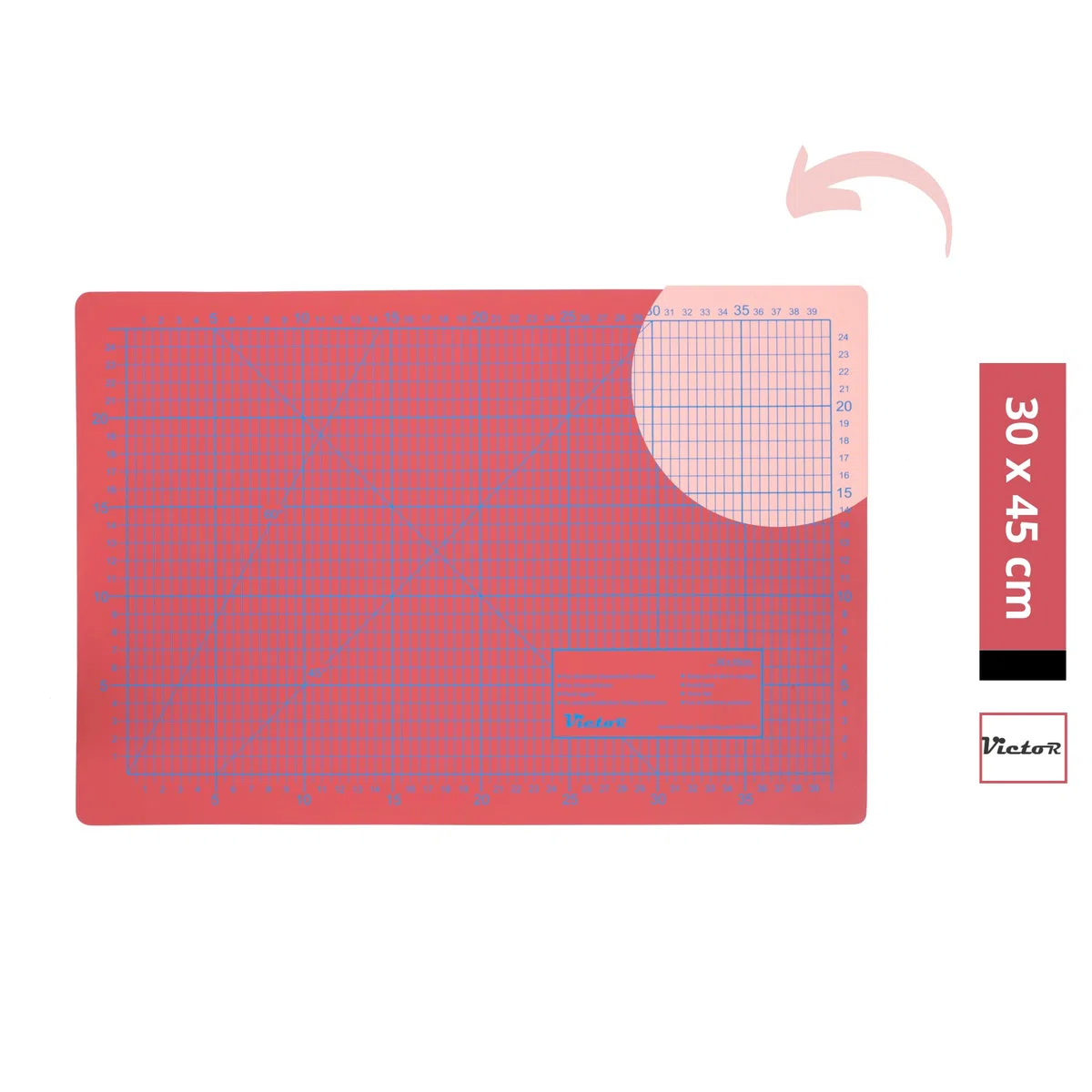 Victor alfombrilla de corte A3 rojo naranja 30 x 45 cm de 3 capas autocicatrizante – base de corte profesional para bricolaje y costura, protector de escritorio