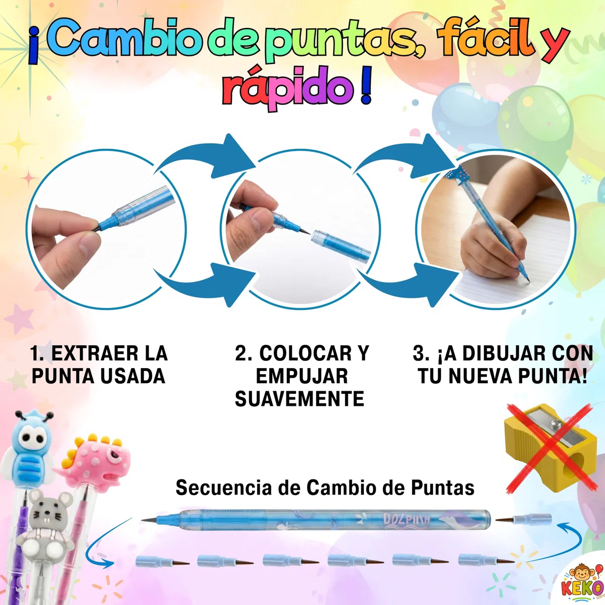 KeKo Pack 30 Lapices Apilables de Punta Intercambiable, 30 Bolsa,1 Chapa Cumpleaños,Regalos Cumpleaños Niños Colegio,Detalles Cumpleaños Niños,Regalitos para Invitados Infantiles,Detalles para Regalar