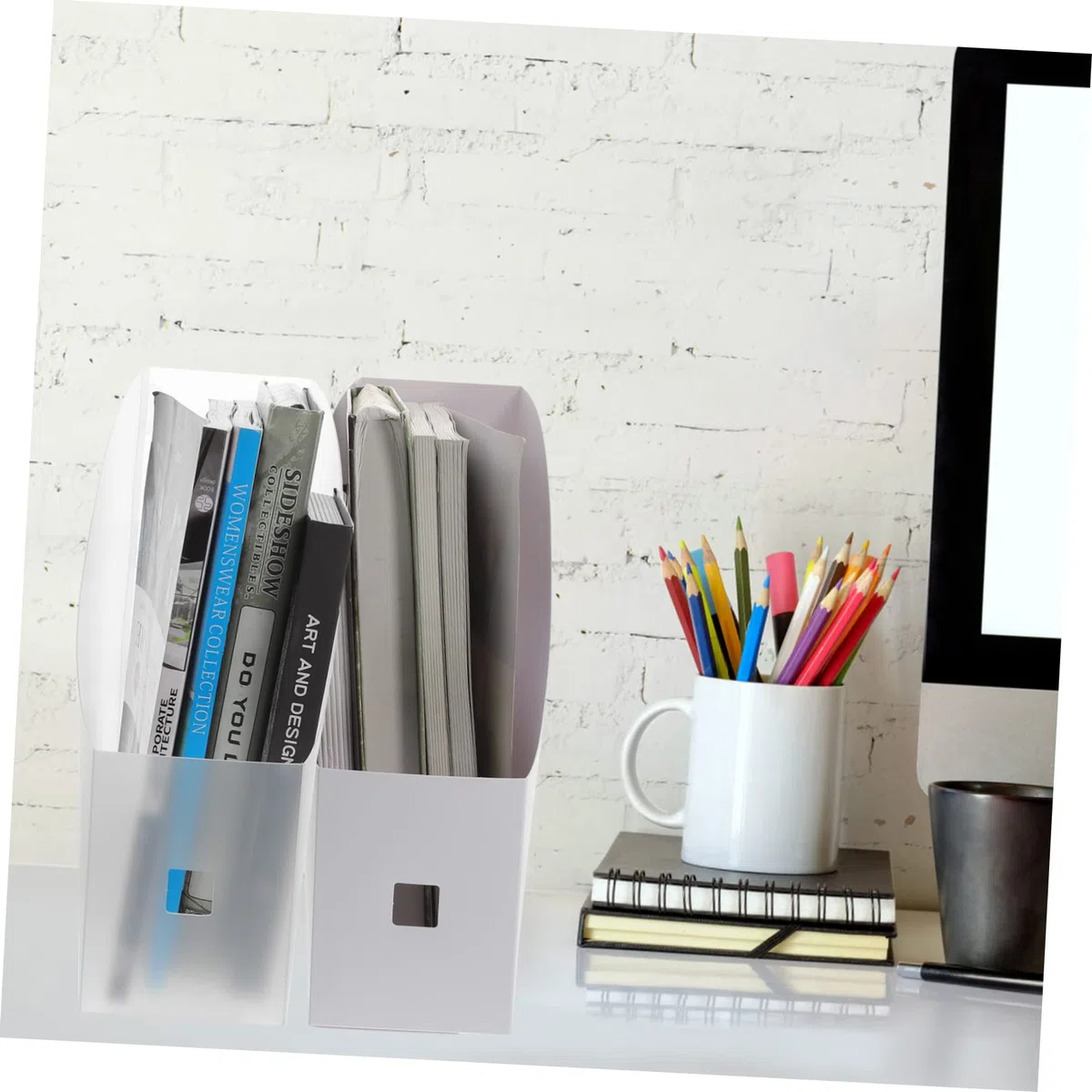 OSALADI 2Piezas Organizador de Estantes de Almacenamiento para Revistas y Carpetas Rack Escritorio para Oficina Caja Almacenamiento Archivos Diseño Color Lechoso