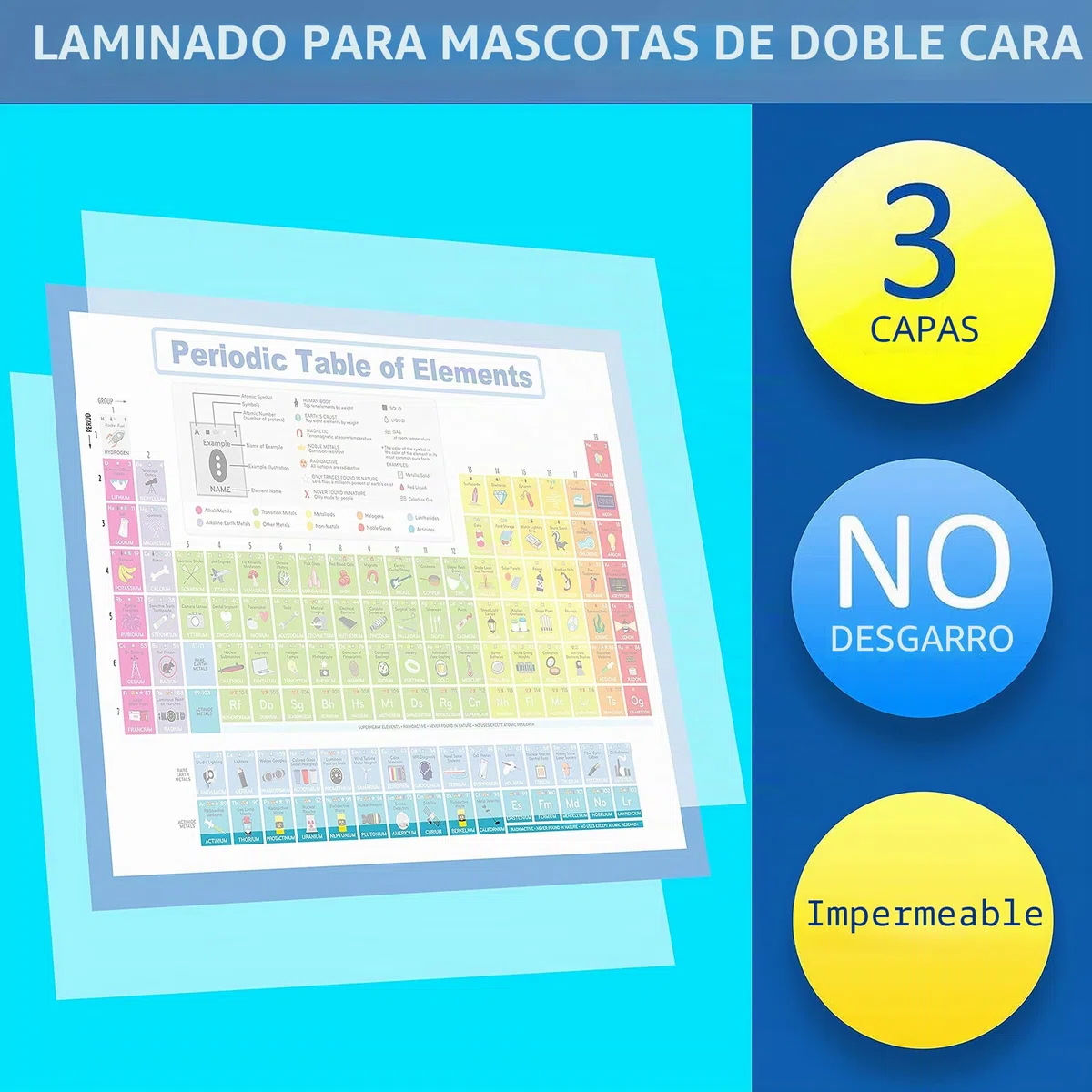Youngever 61 x 45 cm Tabla Periodica de Los Elementos Poster, Pósters Educativos Laminados de Mesa Periódica