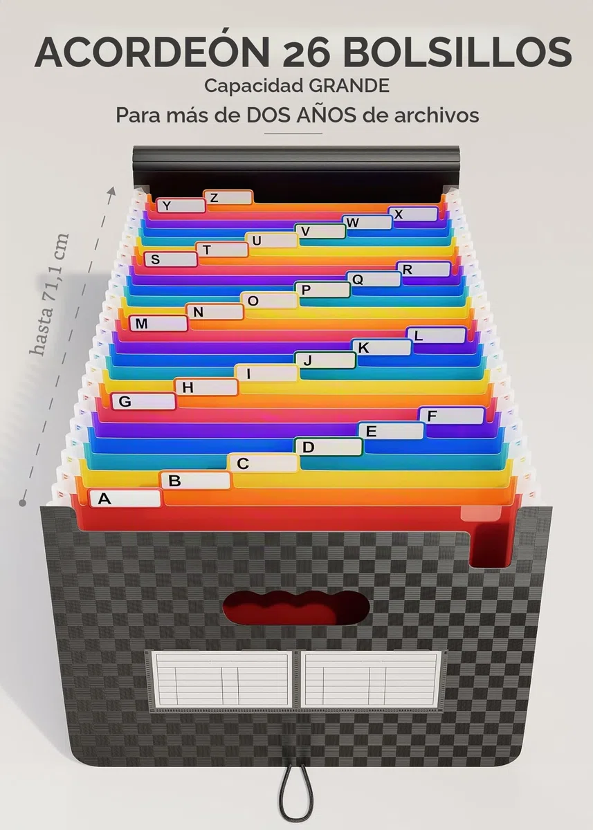 ABC life Carpeta de documentos A4, Carpeta A4, Carpeta de 26 compartimentos, Organizador de archivos, Bolsa de documentos de gran capacidad, Carpeta expandible en acordeón