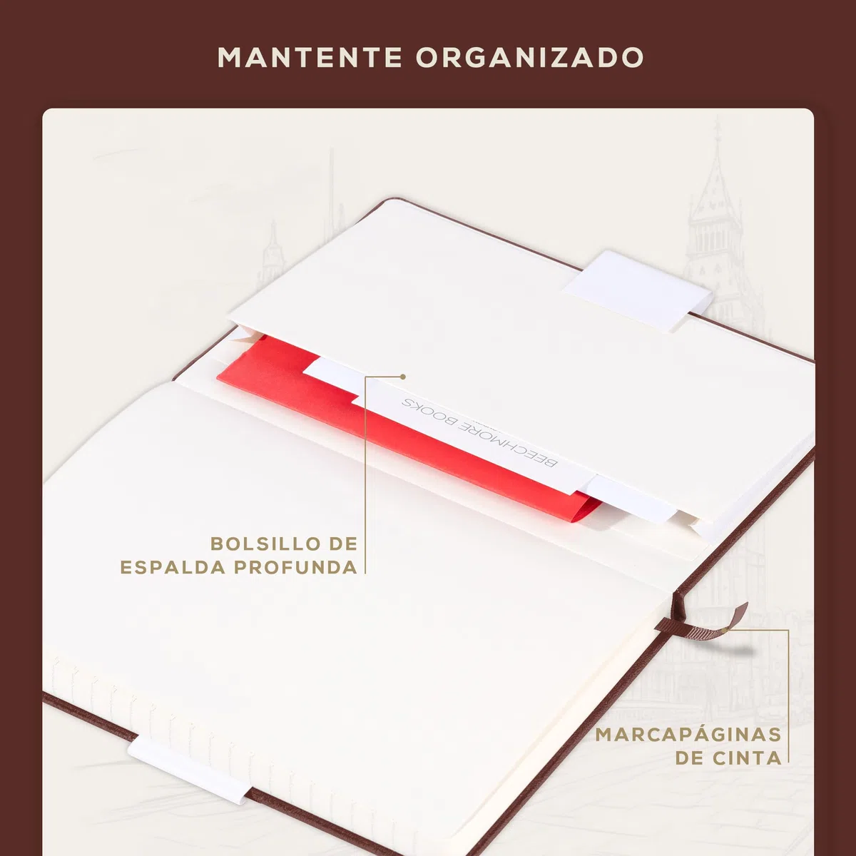 Beechmore Books Cuaderno Rayado - A5, Marrón I Libreta Tapa Dura Cuero Vegano, Papel Grueso 120gsm Crema Rayado, Caja de Regalo, para Escritores, Diaristas, Reuniones de Negocios y Estudiantes