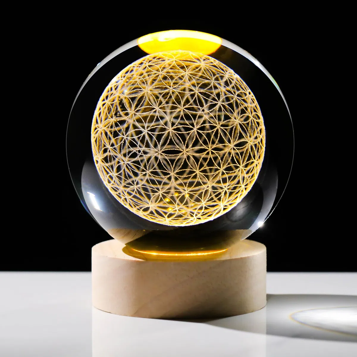 Arikyrist Bola de Cristal grabada en 3D, diseño de Flor de la Vida, Esfera de la Vida grabada con láser, decoración del hogar, Esfera de Cristal con geometría Sagrada, Adornos de pisapapeles, Regalos