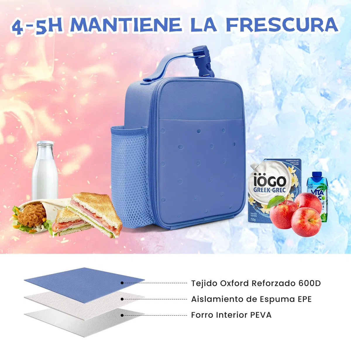 AOTM Bolsa Termica Porta Alimentos Infantil 4L, Nevera Pequeña Portatil DIY Exclusiva, Bolsa Almuerzo Isotermica Impermeable Antigoteo, con Portabotellas, Ideal para Escuela, Viajes, Picnic