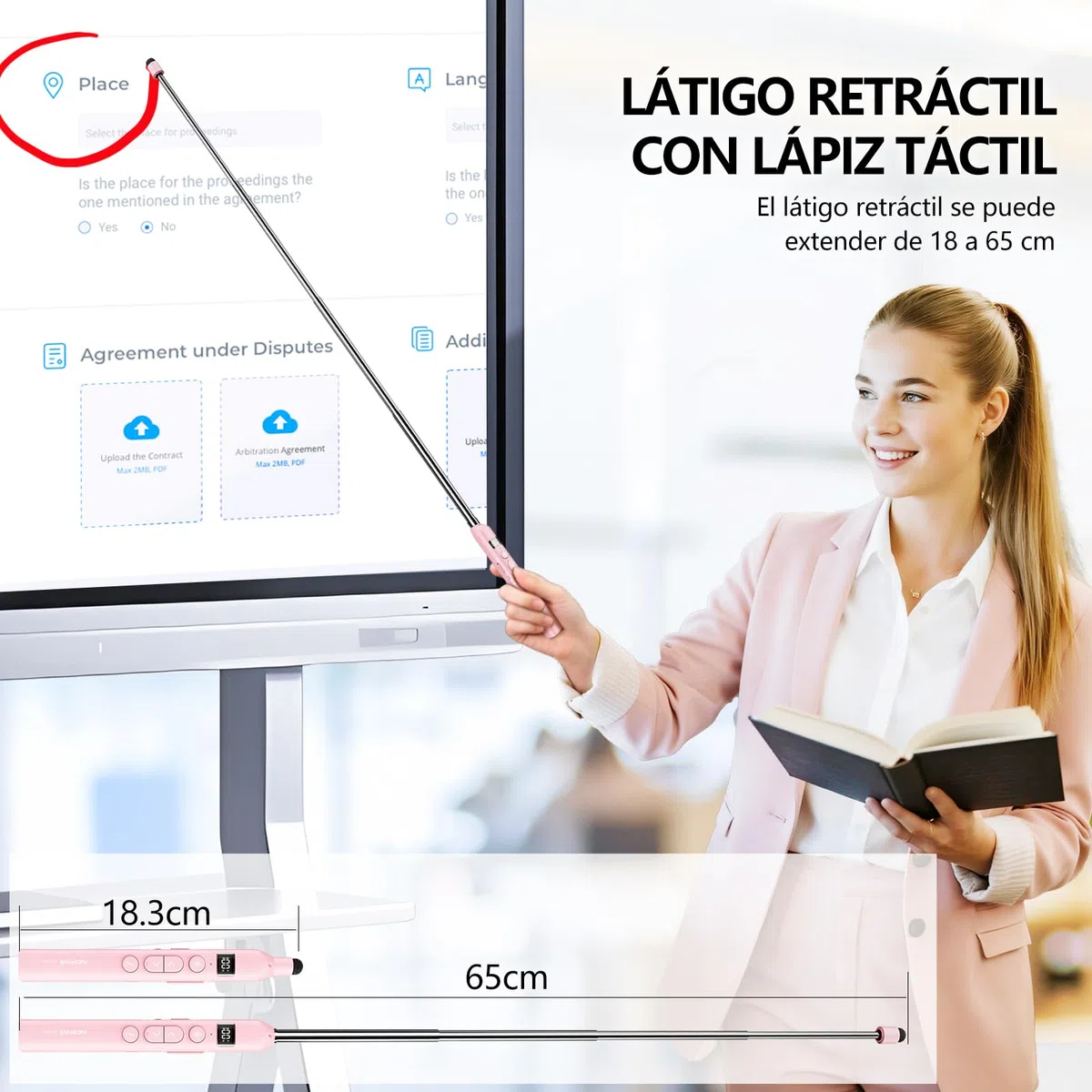Norwii N21 Puntero de Presentación Bluetooth con Puntero Didáctico Telescópico, Control Remoto de Presentación con Varilla Retráctil para PowerPoint, Presentador Inalámbrico, Avanzador de Diapositivas