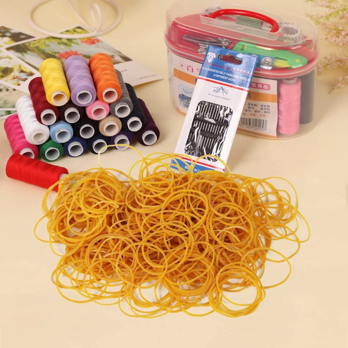 1500 Piezas Gomas Elasticas 450g Gomas para Carpetas Gomas Elásticas Finas Amarillo para Oficina Material Escolar para Hogar Gomas Artesaní Industrial DIY (38 * 1.4mm)