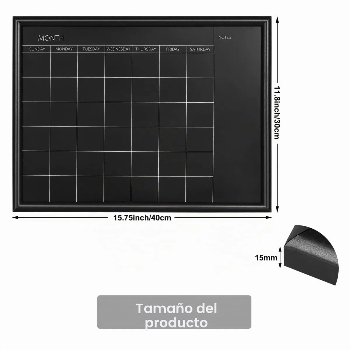 Okydody YLHB-BK-3040 - Panel calendario mensual 30x40 cm, marco negro, pizarra magnética (YLHB-BK-3040).DE