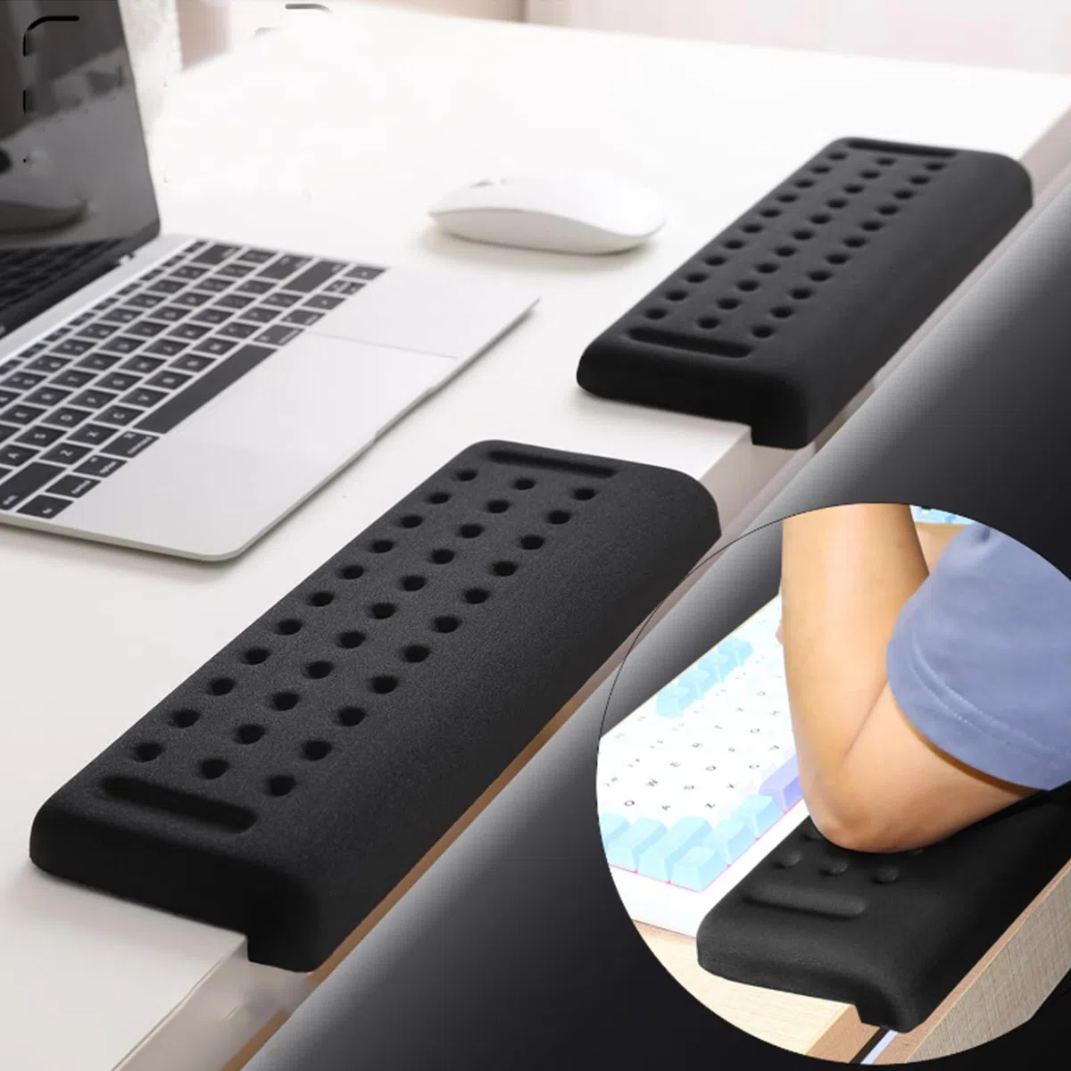 Reposamuñecas en forma de L: 2 almohadillas antideslizantes de espuma viscoelástica, muñequera, antebrazo, codo, reposamuñecas, borde de mesa para bordes de mesa, mesas de ordenador (30 x 10 x