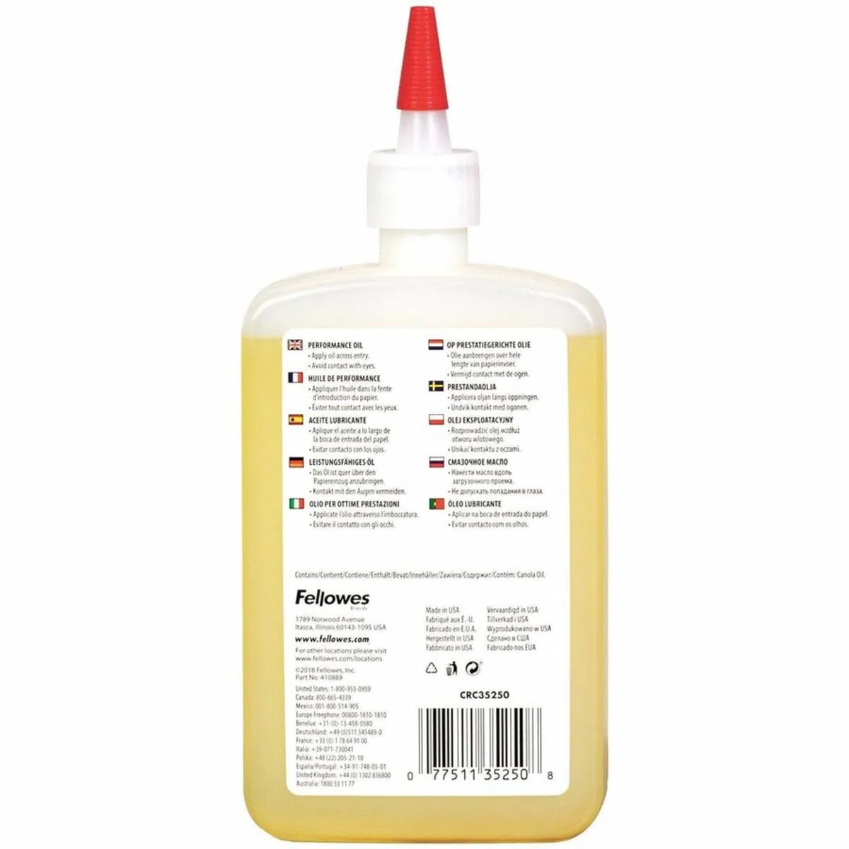 Fellowes Aceite lubricante para destructoras de papel - con boquilla extendida, 355 ml