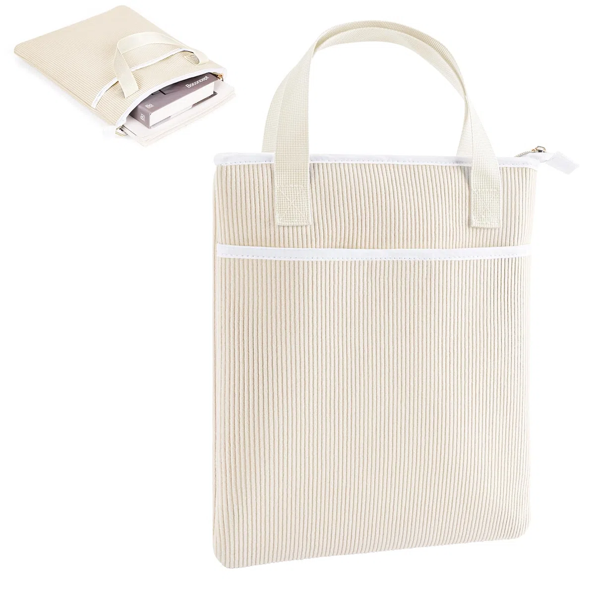 31 x 26 cm Bolsa Funda para Libro Lectura Organizador de Tejido de Pana Bolsillo Protector para Protección Libros Adaptable a Cualquier Grosor Y Bolsillo Adicional Regalo Cumpleaño Amiga Niñas(Beige)