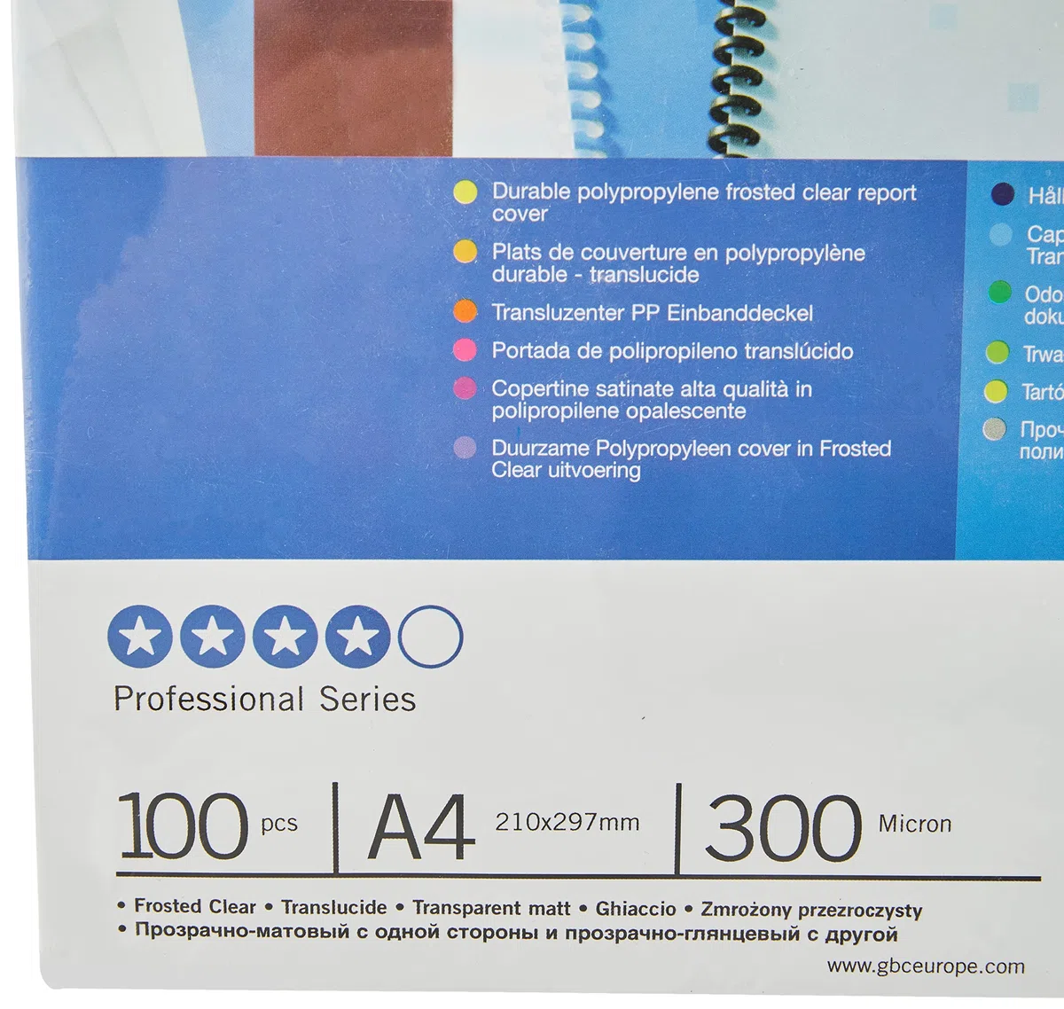 Gbc IB386848 PolyCLearView - Portada de encuadernación, 300 micras, Color Translúcida, Tamaño A4, Pack 100