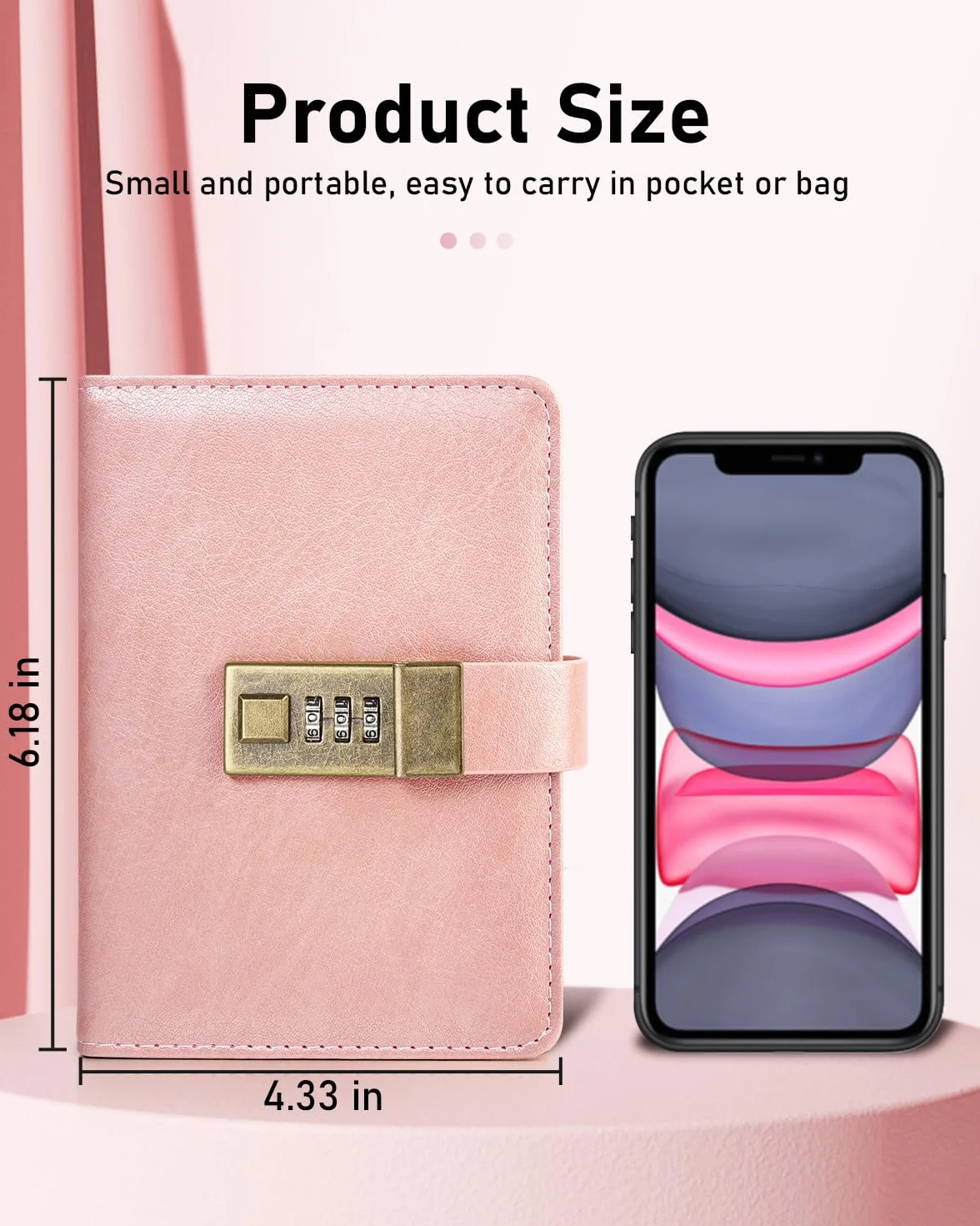 WEMATE Diario A6 con cerradura, diario vintage de piel sintética con 240 páginas, bolígrafo y caja de regalo, perfecto para hombres y mujeres, 4.3 x 6.2 pulgadas, oro rosa