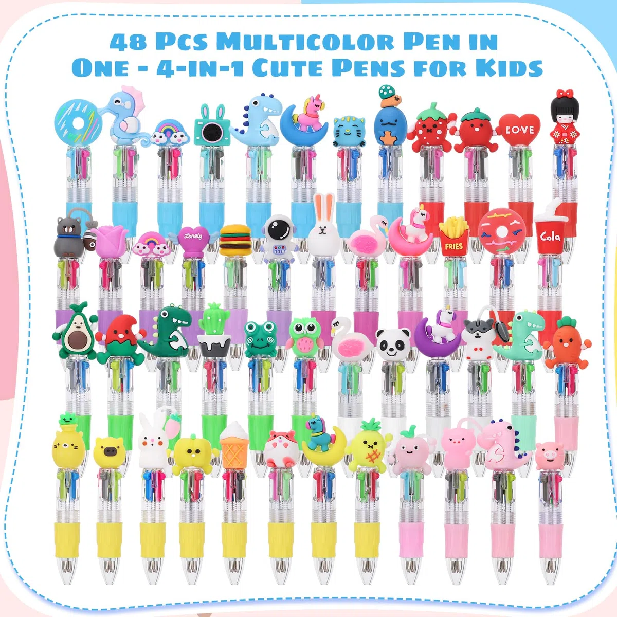 Yoosso 48 Piezas Bolígrafos 4 en 1 Retráctiles con Diseño de Dibujos Animados, Ideales como Detalles para Fiestas, Regalos para Invitados, Material Escolar para Estudiantes, Regalo de Graduación
