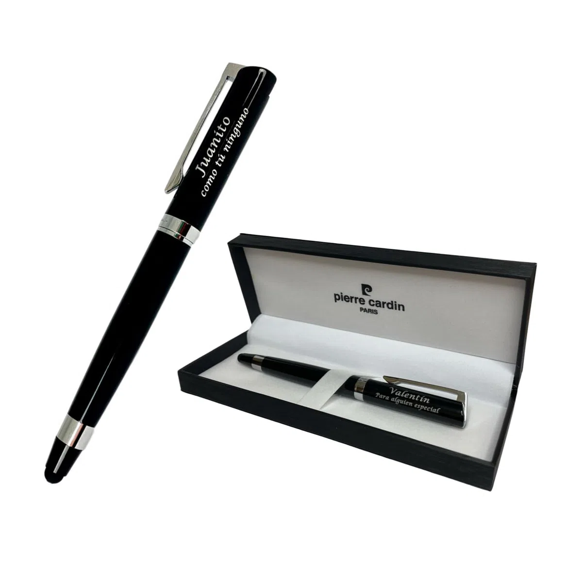 Pierre Cardín - Bolígrafo Personalizado 2 en 1 con Puntero Táctil | Diseño Elegante en Metal Negro | Perfecto para Aniversarios, Cumpleaños y Días Especiales
