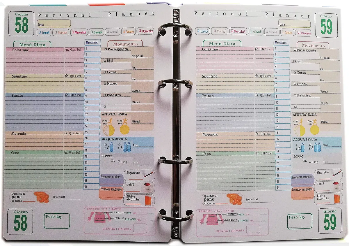 Recambio para agenda organizador "formato A5" con 4 anillas 14 x 20 cm (AgenDieta)