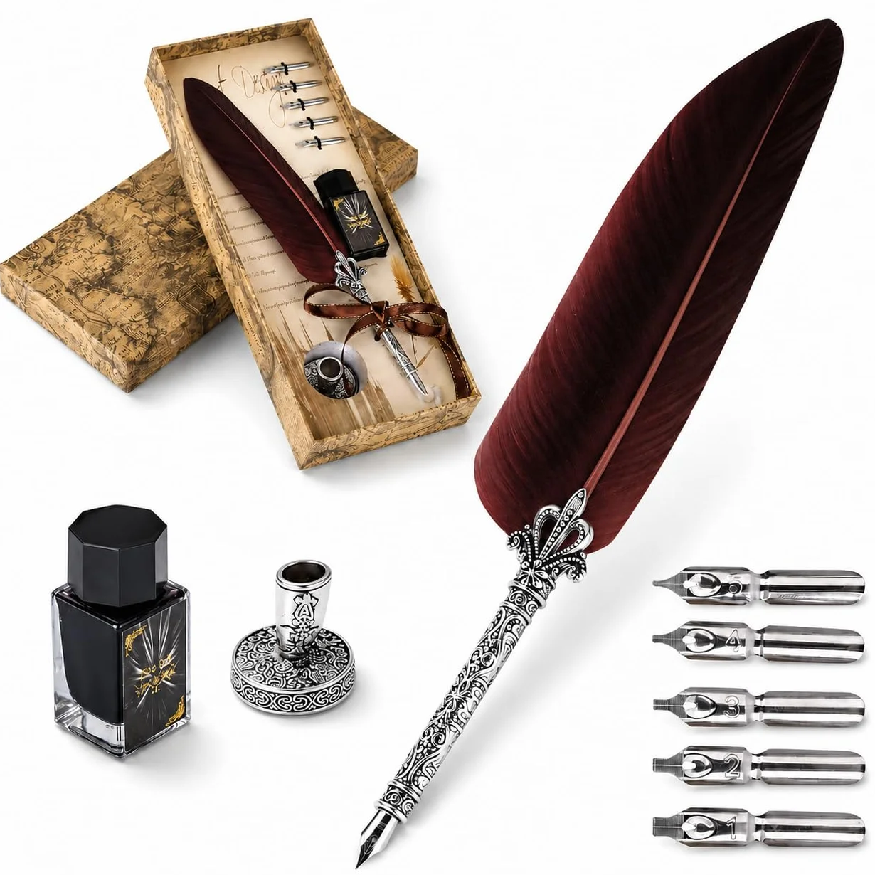 VABNEER Pluma de Inmersion Pluma Antigua Escritura Metal Pluma de Caligrafía Para uso personal, regalo ejecutivo y decoración de escritorio antigua