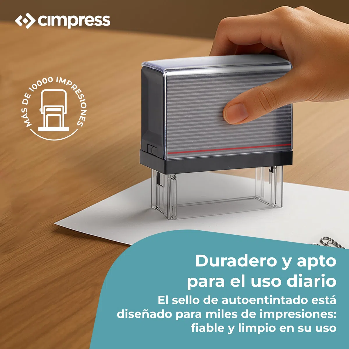 Cimpress Sello Autoentintable Personalizado con Texto, Ideal como Sello de Nombre, Dirección o Empresa, Tinta Azul, Tamaño Mediano 5,7 x 2,1 cm, Perfecto para Uso Diario en Oficina o Escuela