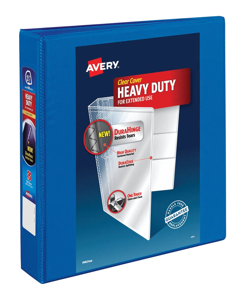 Avery Carpeta resistente de 3 anillas, anillo inclinado de 1.5 pulgadas, capacidad para papel de 8.5 x 11 pulgadas, 1 carpeta azul pacífico (79722)
