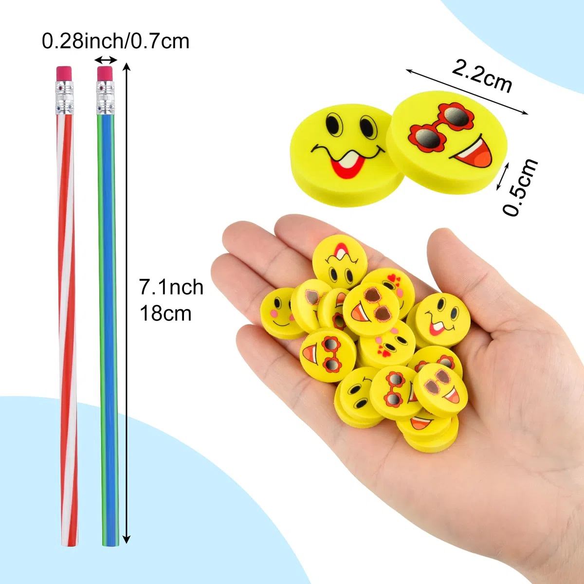 Set de 96 piezas para rellenar bolsas de fiesta, lápices y gomas de borrar suaves y flexibles, material escolar divertido, artículos de papelería para fiestas