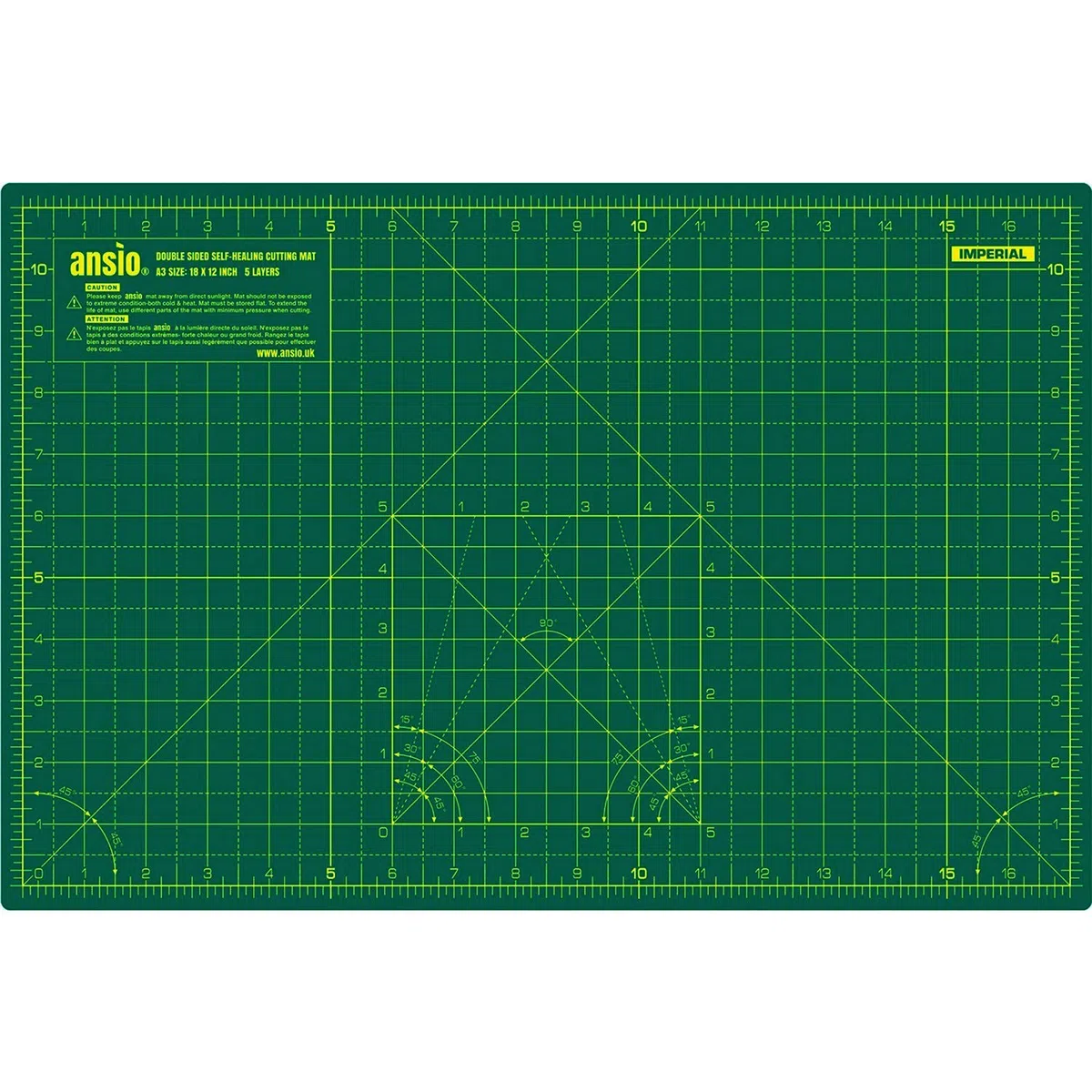 ANSIO Base De Corte A3 Doble Cara Auto Curación 5 Capas Para Costura y Manualidades - Imperial/Métrica 17 x 11 pulgadas / 42 x 27 cm- Verde/Verde