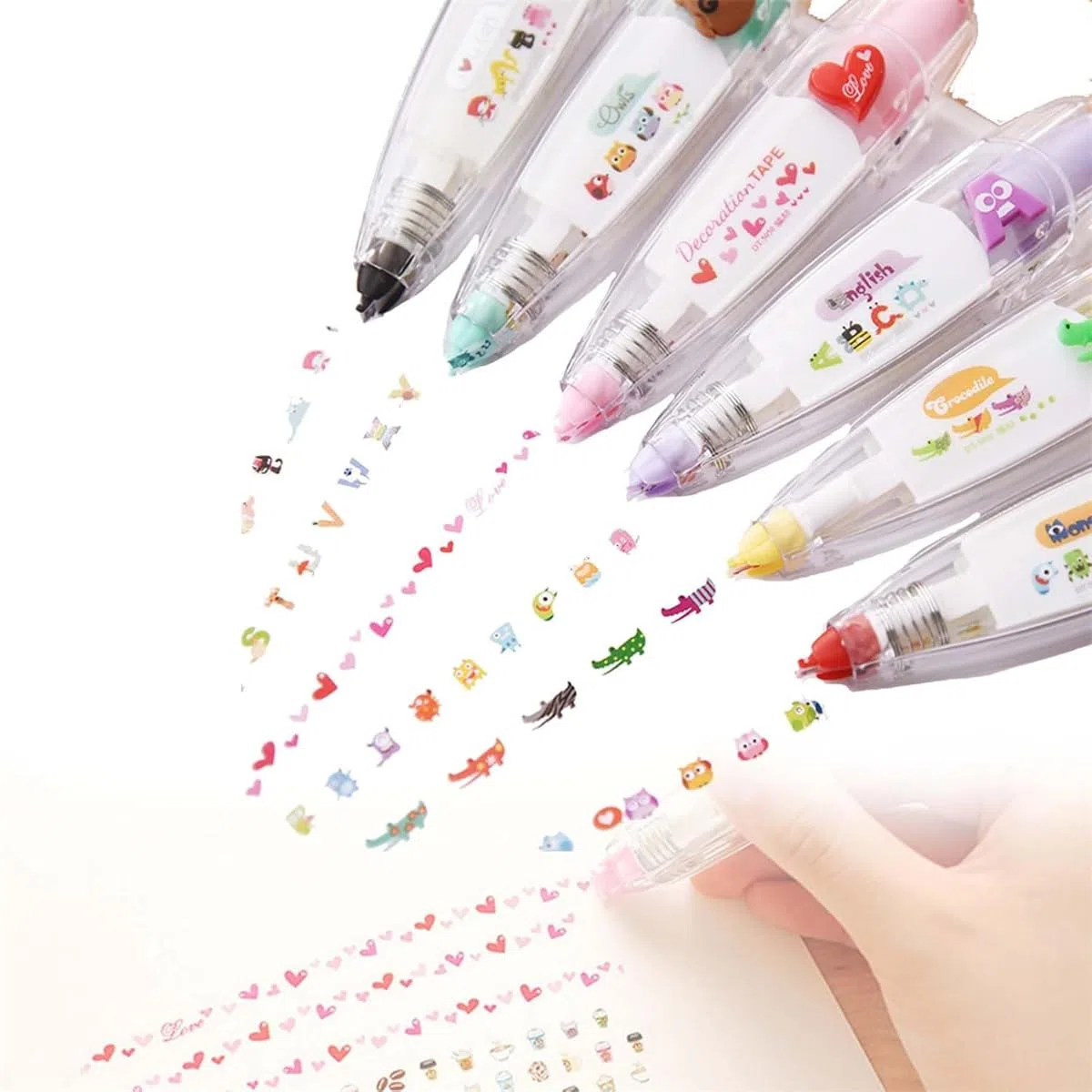 Bolígrafos decorativos tipo prensa para niños, bolígrafos decorativos para álbumes de recortes, cinta de decoración de encaje, lindas cintas correctoras para álbumes de recortes (al azar, 6 unidades)