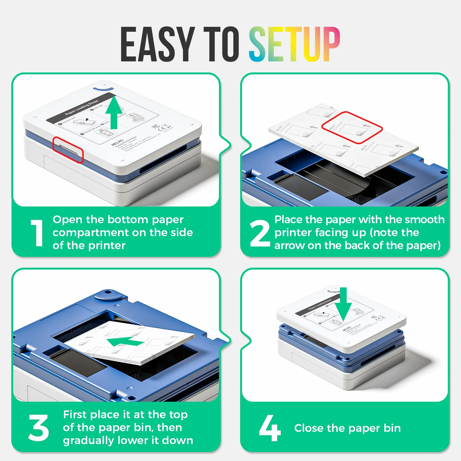 Nelko 52,3x90mm Papel Fotográfico Premium, Paquete de 20 Papel Original para Impresora de Bolsillo PP01, Sticky Back Picture Paper, Compatible with Nelko PP01 Photo Printer, Easy to Peel Off, Pop Fun