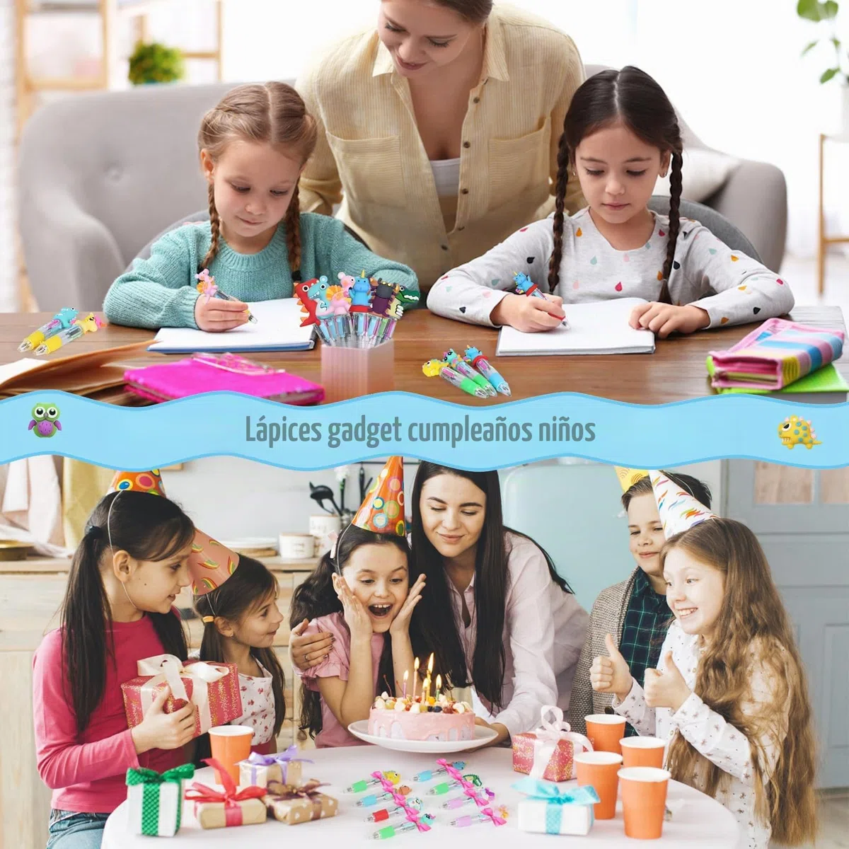 30 Bolígrafo Animales Multicolor Regalos Cumpleaños Invitados Niños Colegio Bolígrafo Divertidos Retráctiles 4 en 1 Detalles Cumpleaños Niños