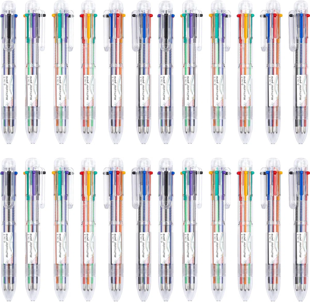 KAHEIGN 30 Piezas Pluma Lanzadera, 6 en 1 Bolígrafo Multicolor 0,5mm Bolígrafo Barril Transparente 14CM Bolígrafos Retráctiles para Escuela de Oficina Estudiantes Niños Regalo
