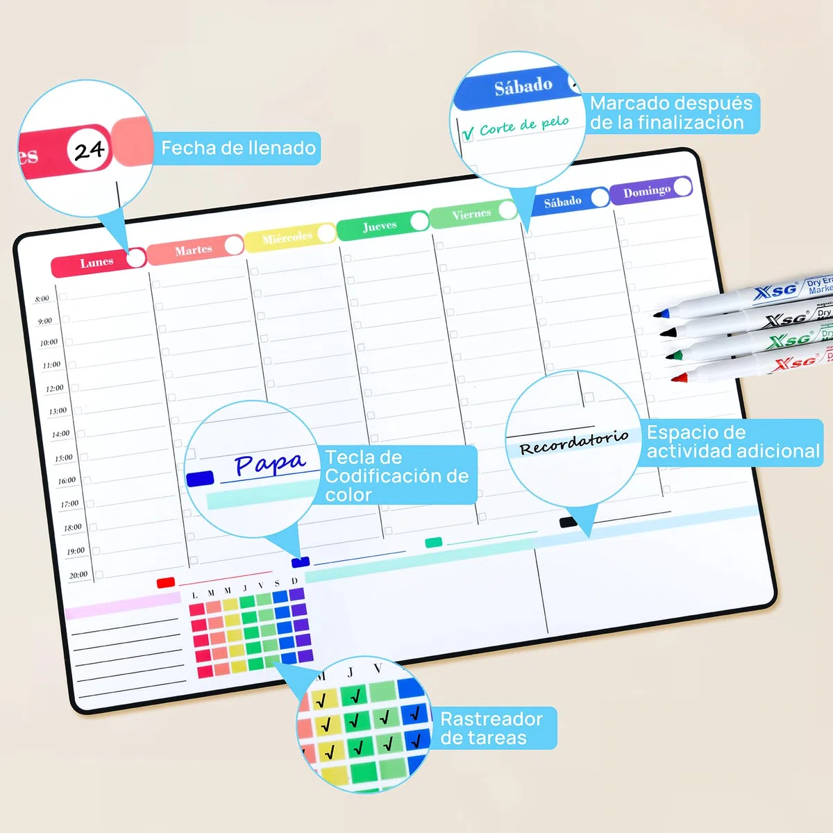 POPRUN Pizarra Blanca Adhesiva 42 x 28 cm, Planificador Semanal Pared, Weekly Planner Whiteboard Para Hogar, Cocina, Oficina y Estudio - Versión en Español