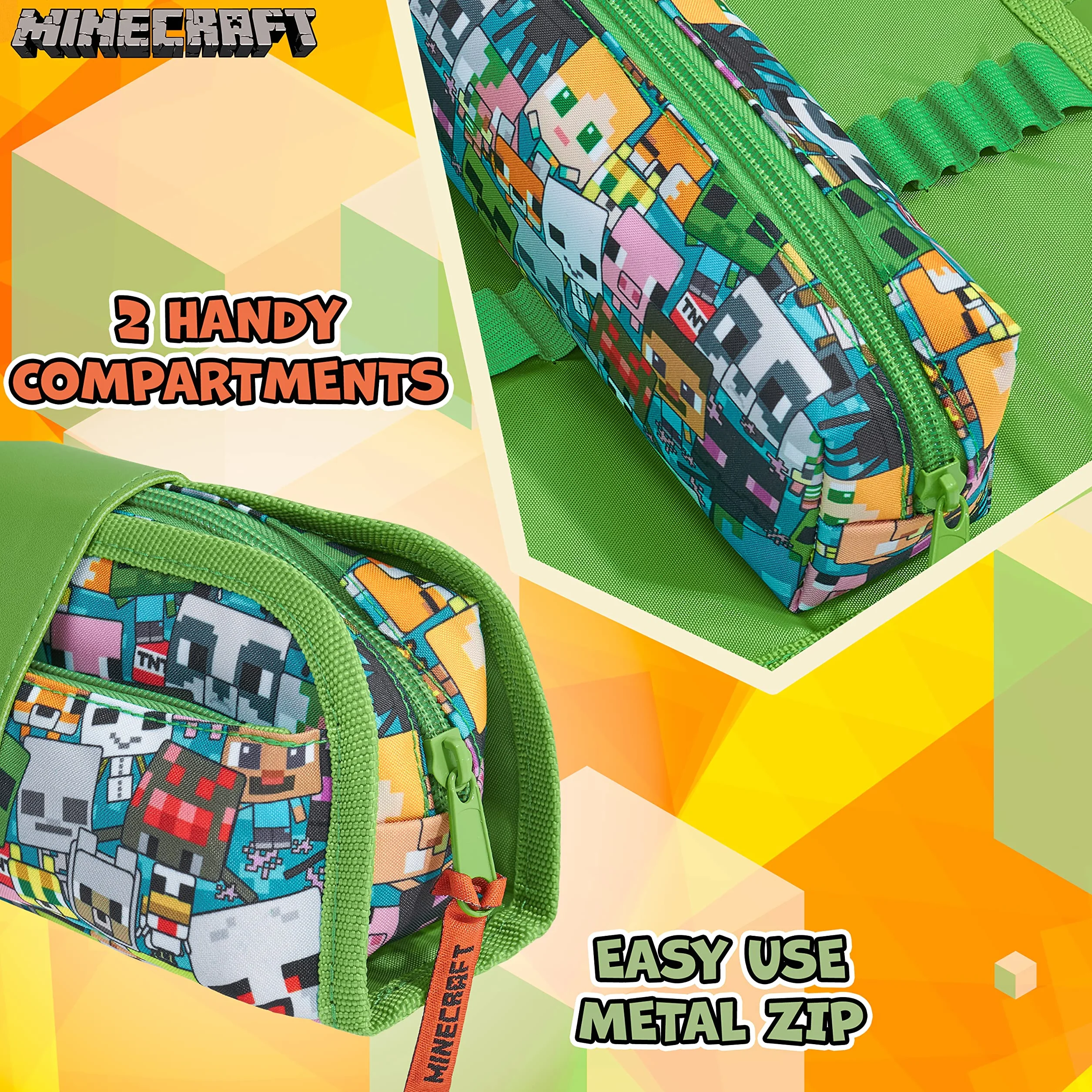 Minecraft Estuche Escolar Niño Niña Gamer Estuches Escolares 2 in 1 con Compartimento y Estuche Cremallera Desmontable