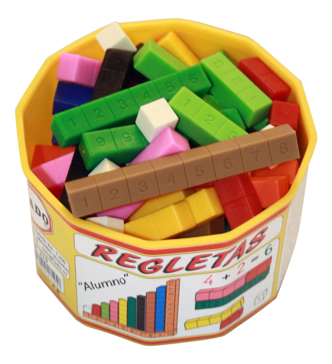 Regletas LADO Bote con 52 Pzs. Cuisenaire Fraccionadas y numeradas
