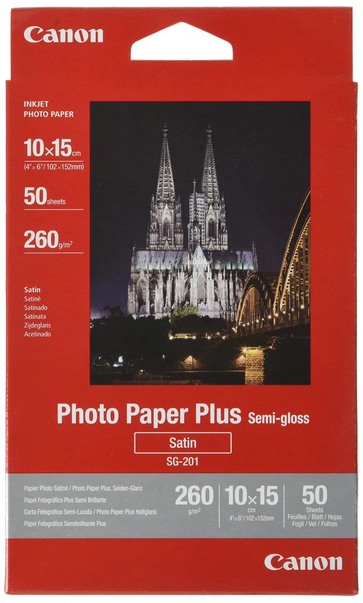 Canon 1686B015 - Papel fotográfico semi brillante, acabado satinado, 10 x 15 cm, 50 hojas