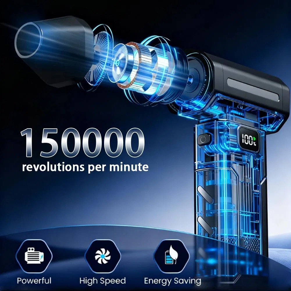 Plumero de aire eléctrico, potente soplador de polvo inalámbrico de 150000 rpm, ventilador de polvo eléctrico ajustable de 5 engranajes con pantalla de pantalla, limpiador de aire recargable para PC