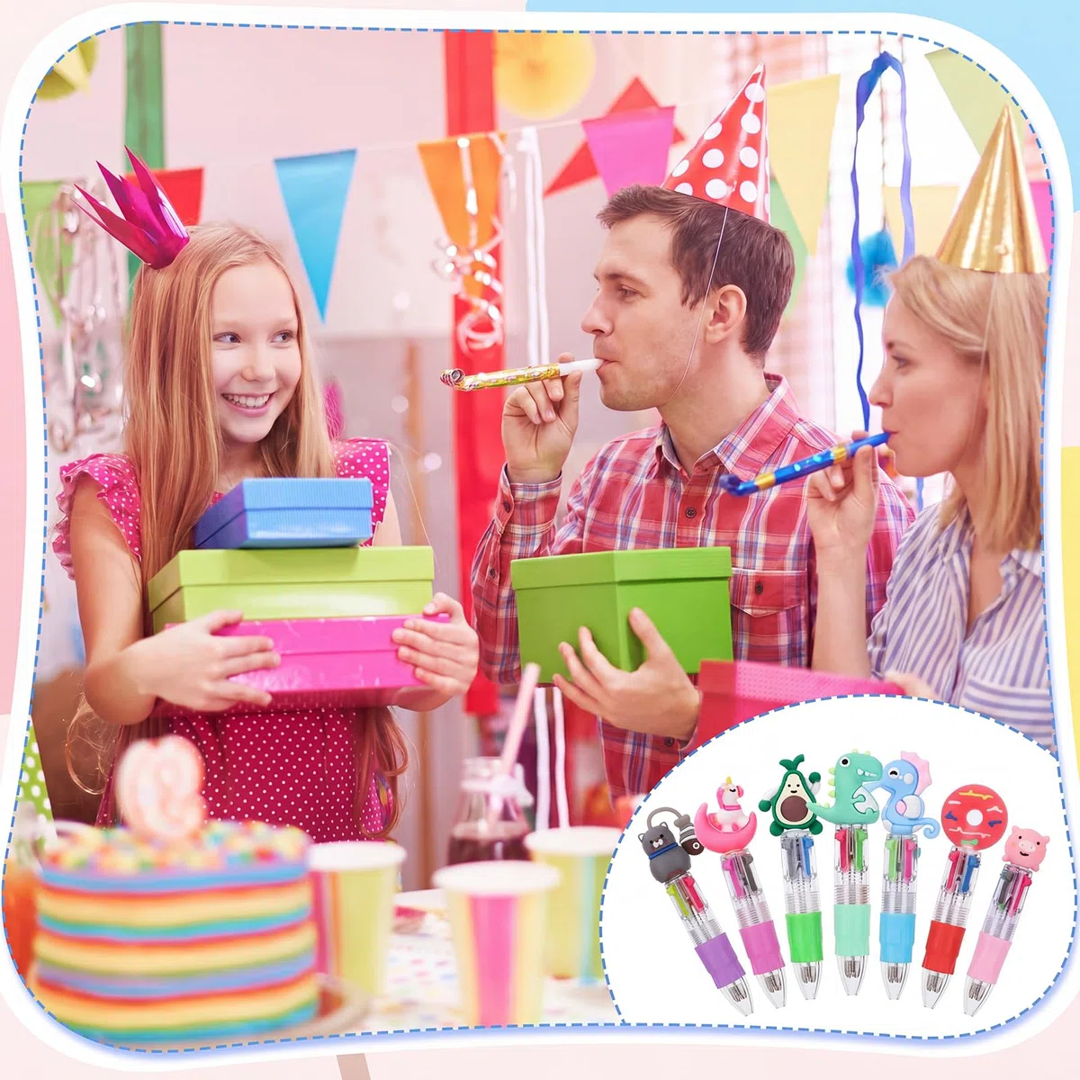 Yoosso 48 Piezas Bolígrafos 4 en 1 Retráctiles con Diseño de Dibujos Animados, Ideales como Detalles para Fiestas, Regalos para Invitados, Material Escolar para Estudiantes, Regalo de Graduación