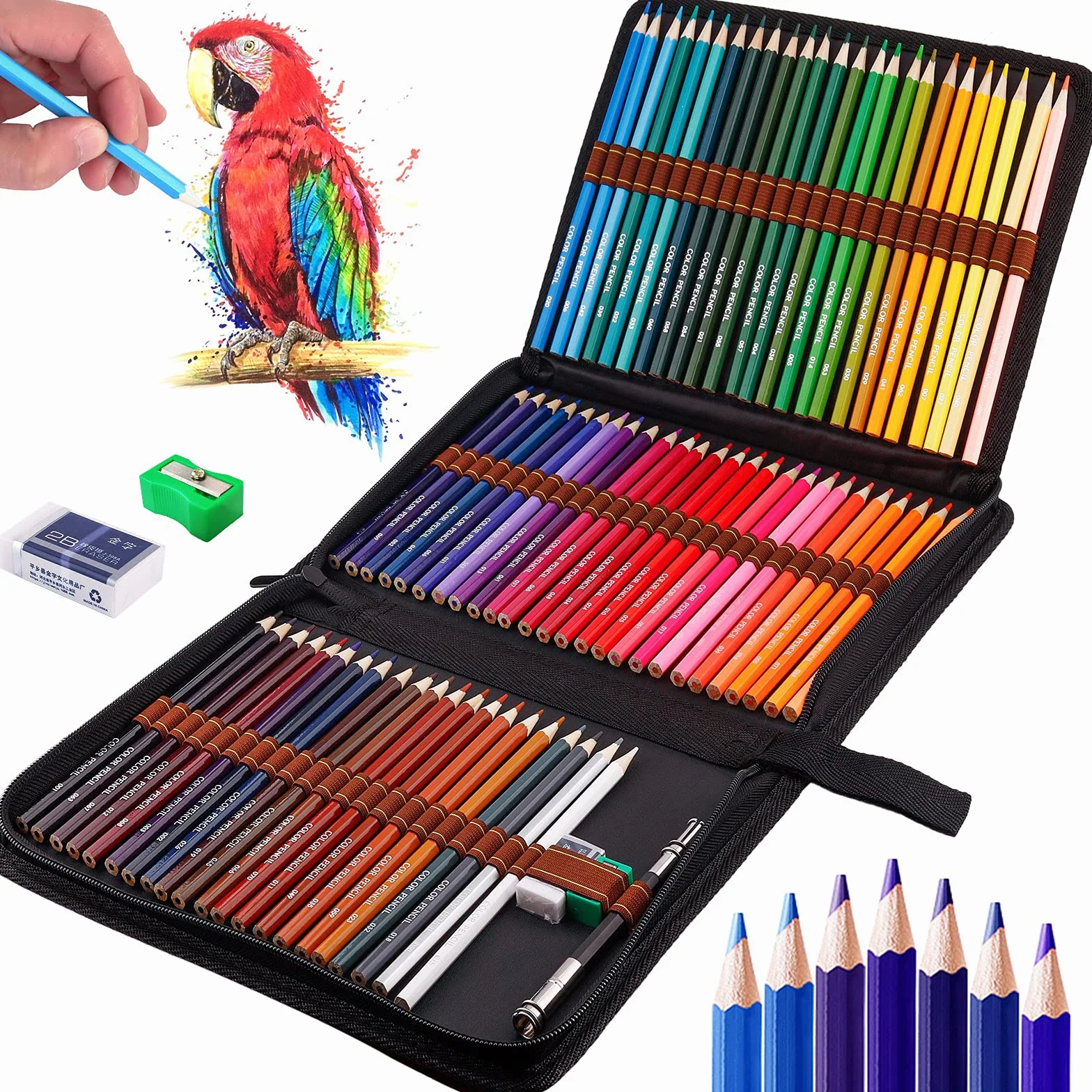 Frasheng Lapices Colores Profesional,Juego de 72, Incluye lápices para colorear,Caja de Cremallera Portátil,Borrador, prolongador de lápiz y sacapuntas,para Artistas,Adultos y Niños