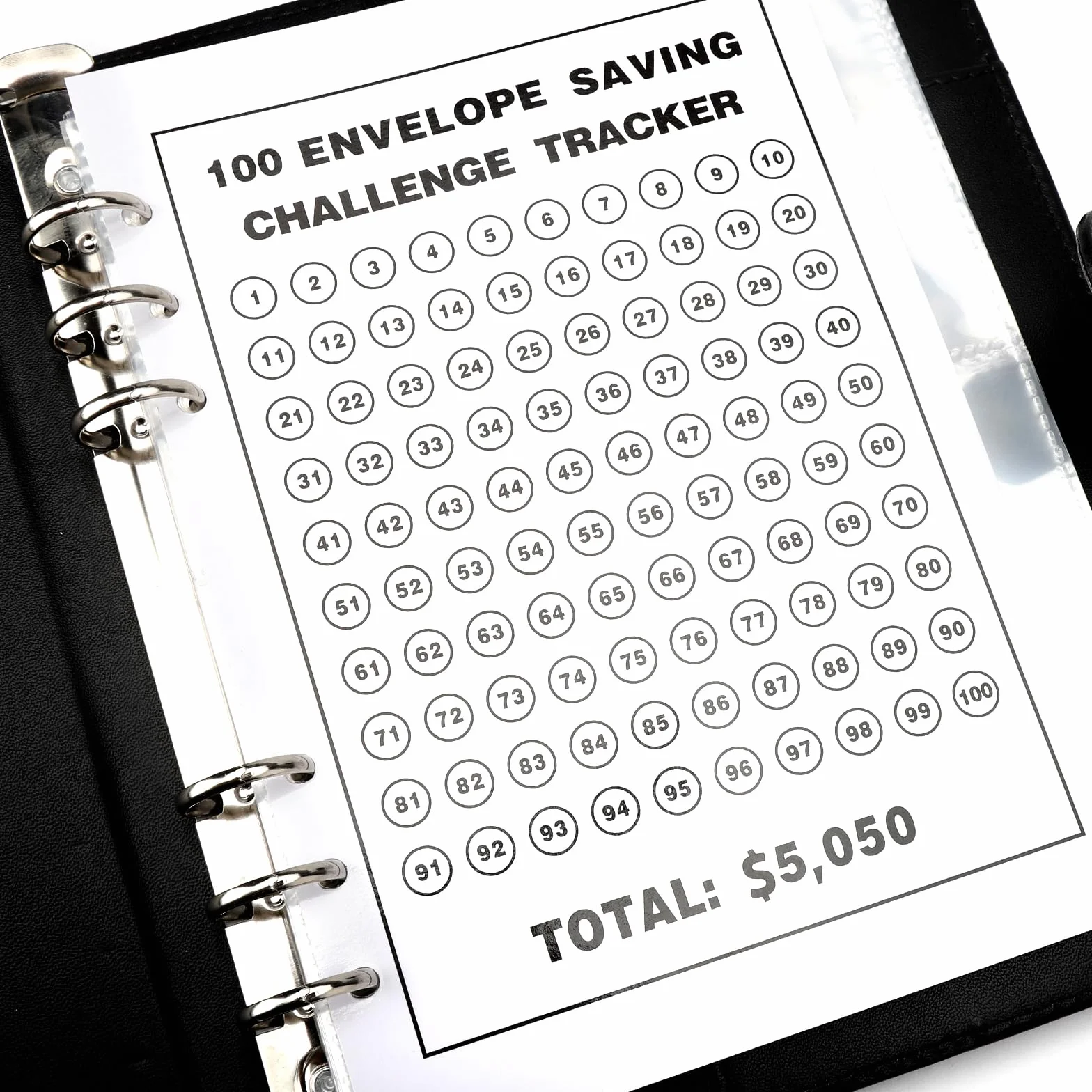 Envelope Challenge Binder: Divertida carpeta presupuestaria para ahorrar €5,050 con sobres de dinero, desafío para planificadores de presupuestos (negro)
