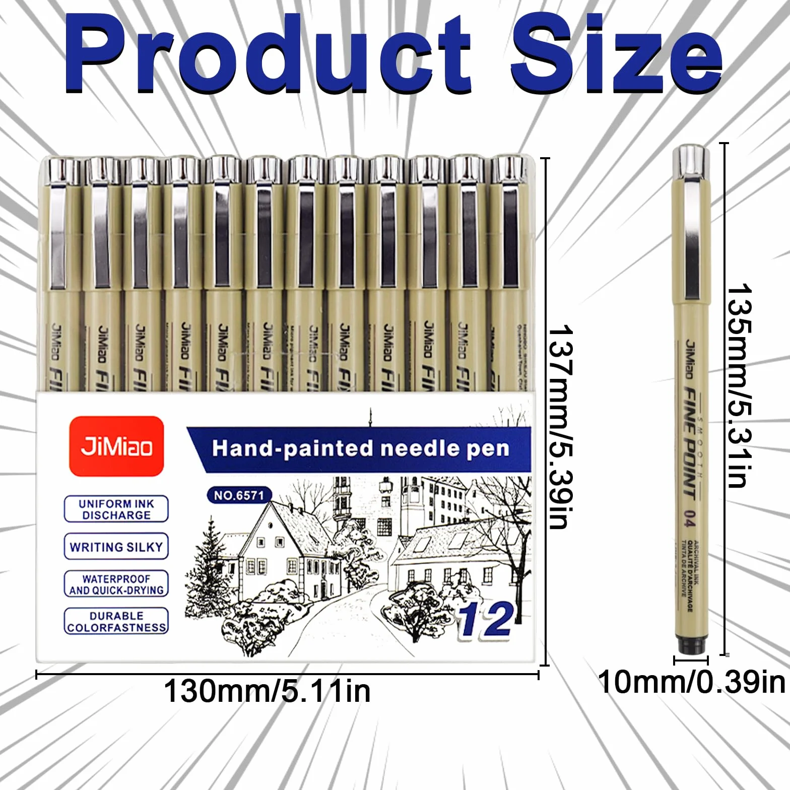 Rierousy Micron Fineliner Bolígrafos, 12 piezas Negro Juego con 12 Diferentes Anchos de Línea, Fineliner set para la Ilustración, Bocetos
