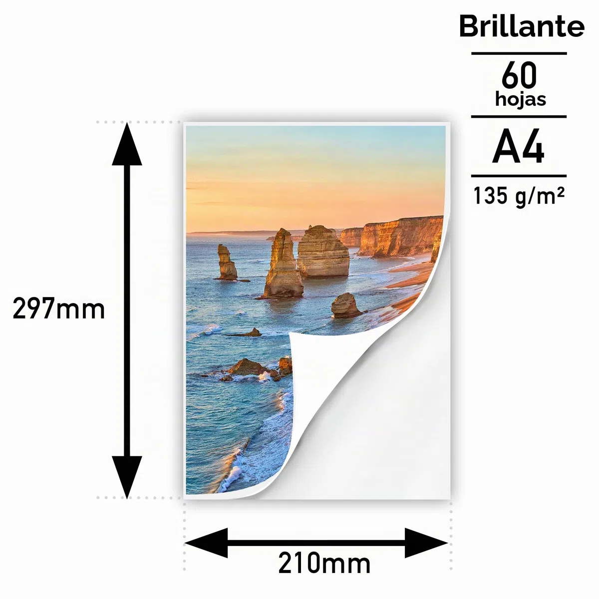 akaca Papel Adhesivo Brillante A4, 60 hojas, 135 g/m², Papel Fotográfico Imprimible para Todas Las Impresoras de Inyección de Tinta 210 x 297 mm