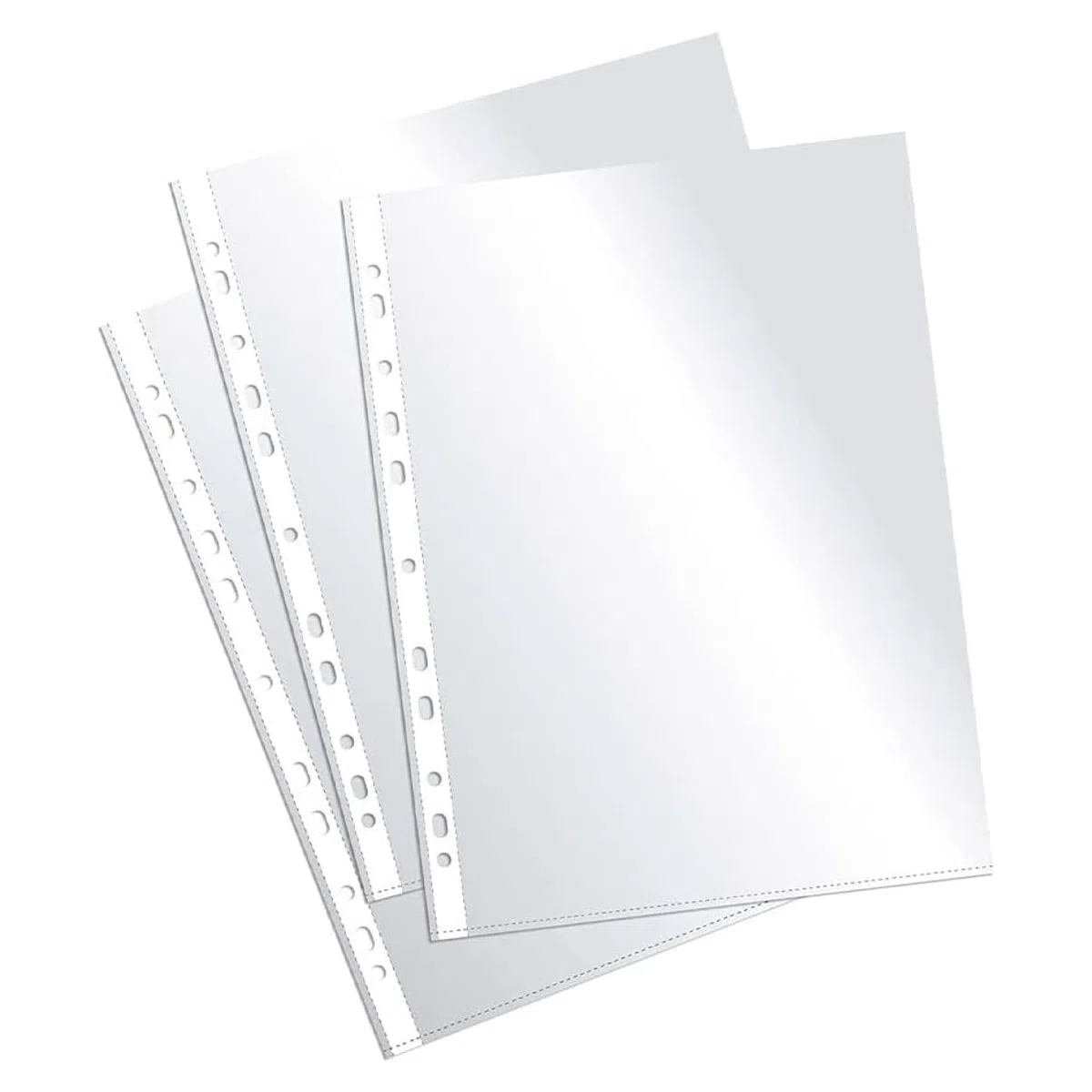 Plus Office - Fundas multitaladro de polipropileno 100% reciclable, fundas para documentos de gran apertura, lomo reforzado. 100 unidades. (Transparente - Cristal, A4 - 90 micras)
