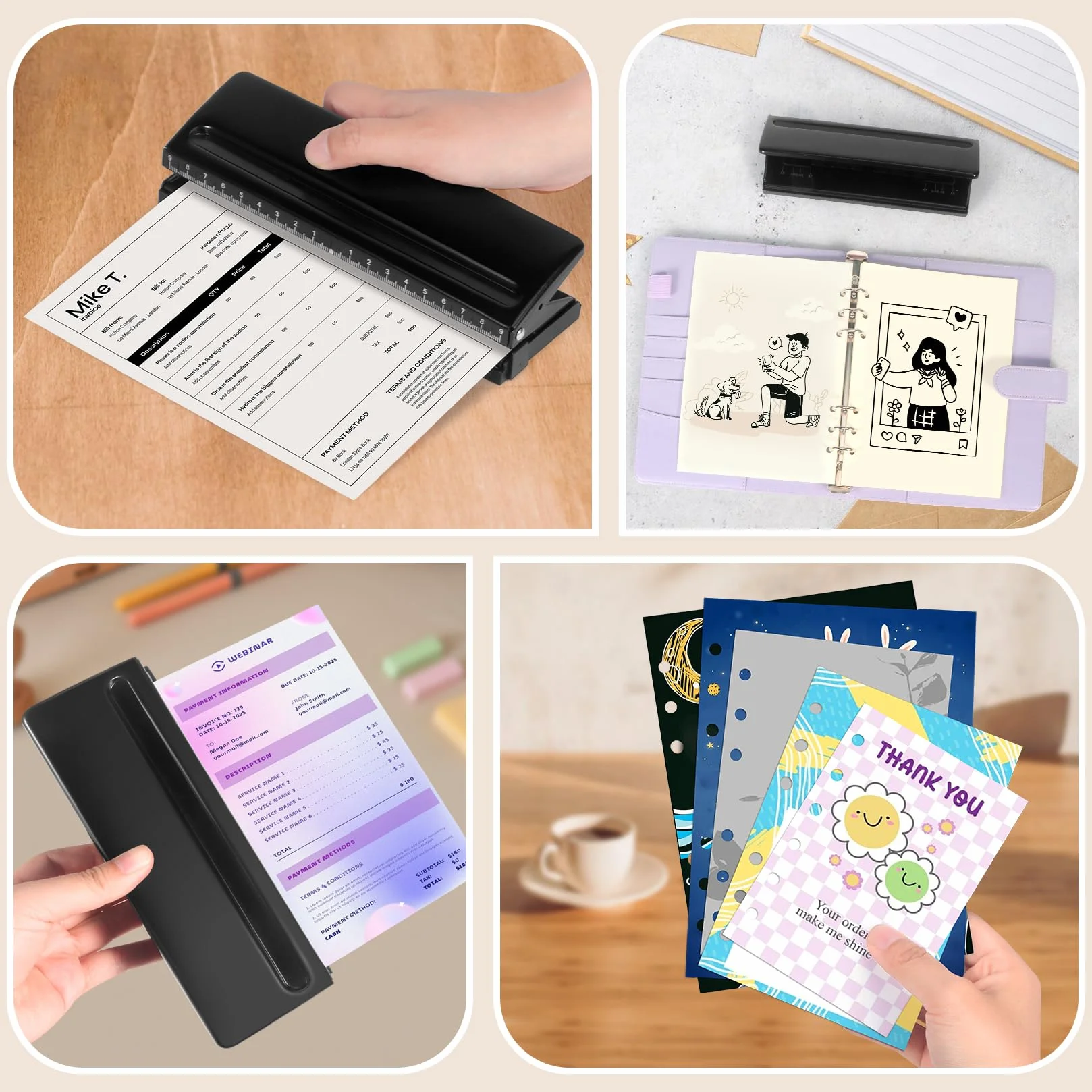 Perforadora de 6 Agujeros de Metal Ajustable, A5, A6, A7, 6 Agujeros, con Marcador de Posicionamiento, 6 Hojas de Capacidad, Para Planificador, Personal, Agenda (Negro)