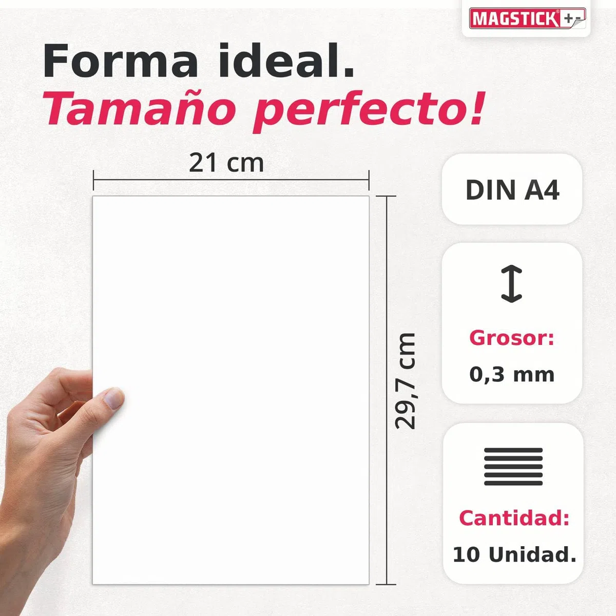 Juego de 10 papeles magnéticos I blanco I DIN A4 I reverso magnético I imprimible con impresoras de chorro de tinta estándar I para etiquetado, impresión o papel fotográfico magnético I mag220
